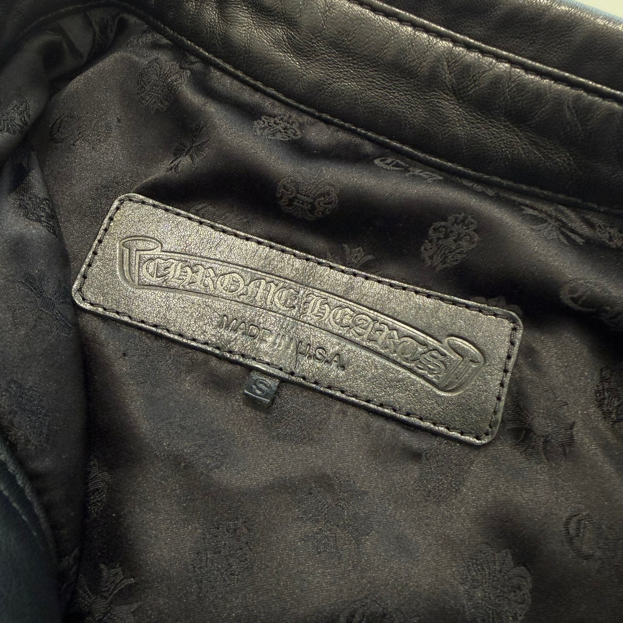 CHROME HEARTS Y NOT WORK DOG Cross Ball Button Leather Jacket Size S クロムハーツ ワイノット ワークドッグ クロスボールボタン レザージャケット サイズS