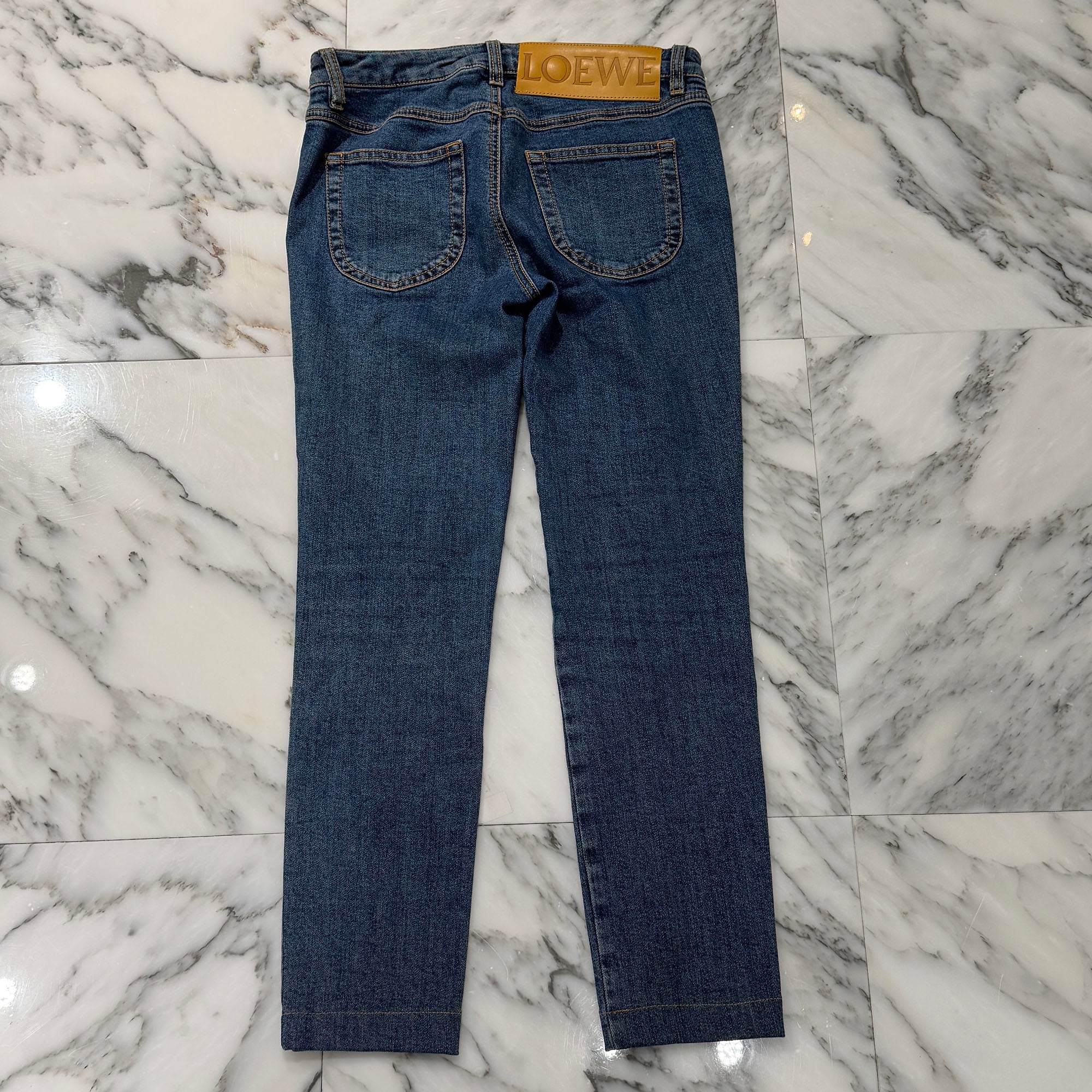 LOEWE 2022SS Logo Leather Patch Skinny Denim Pants S2282501B Size 34 ロエベ ロゴレザーパッチ スキニーデニムパンツ サイズ34