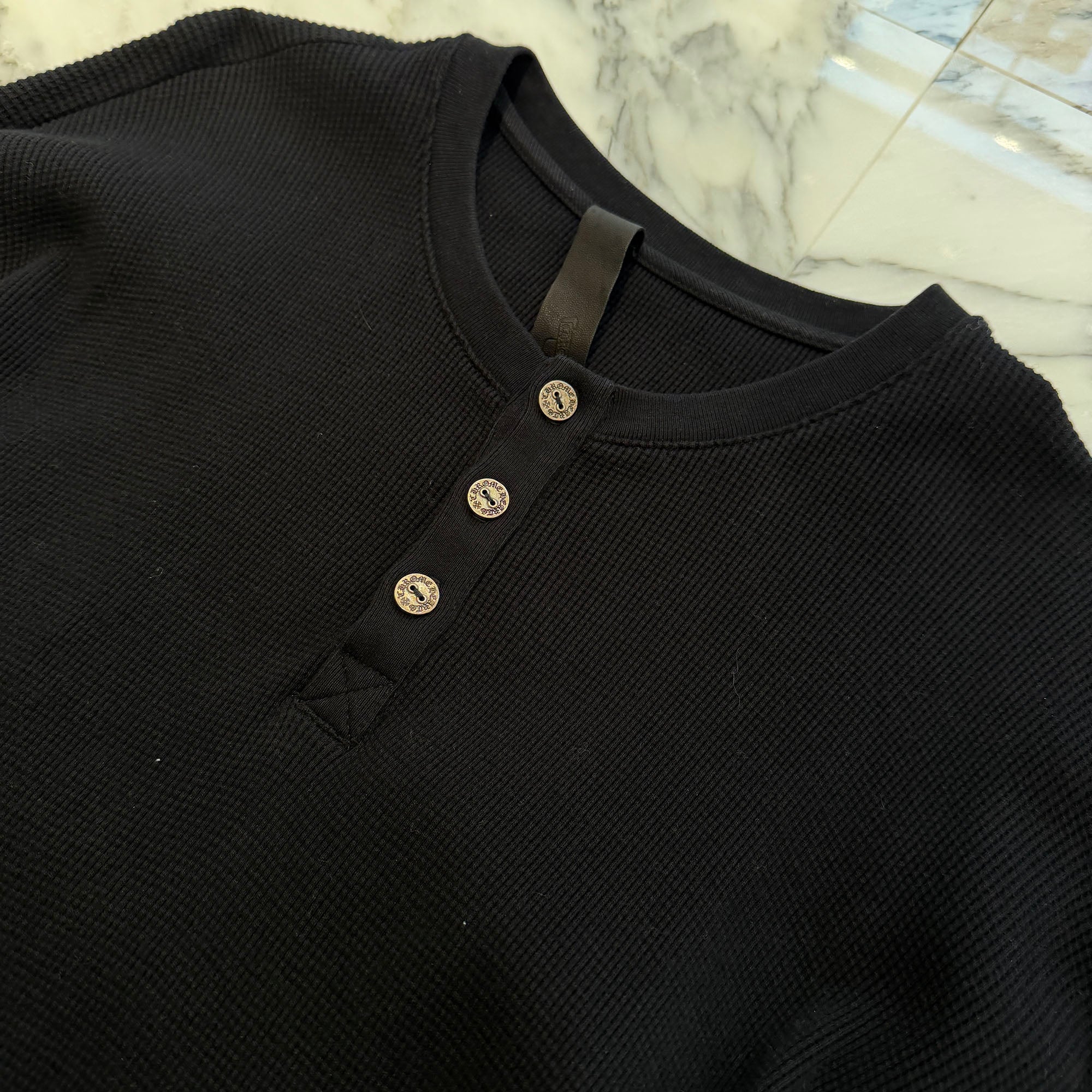 CHROME HEARTS Y NOT King Taco 3 Cemetery Cross Henry Neck Sailin On Thrml Long Sleeve Tee Size XXL クロムハーツ キングタコ 3セメタリークロス刺繍 ヘンリーネック セイリン オン サーマル ロングスリーグ Tシャツ  サイズXXL