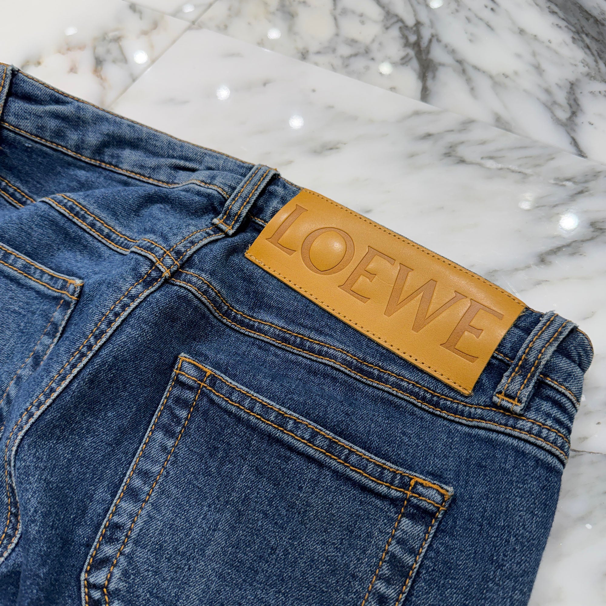 LOEWE 2022SS Logo Leather Patch Skinny Denim Pants S2282501B Size 34 ロエベ ロゴレザーパッチ スキニーデニムパンツ サイズ34