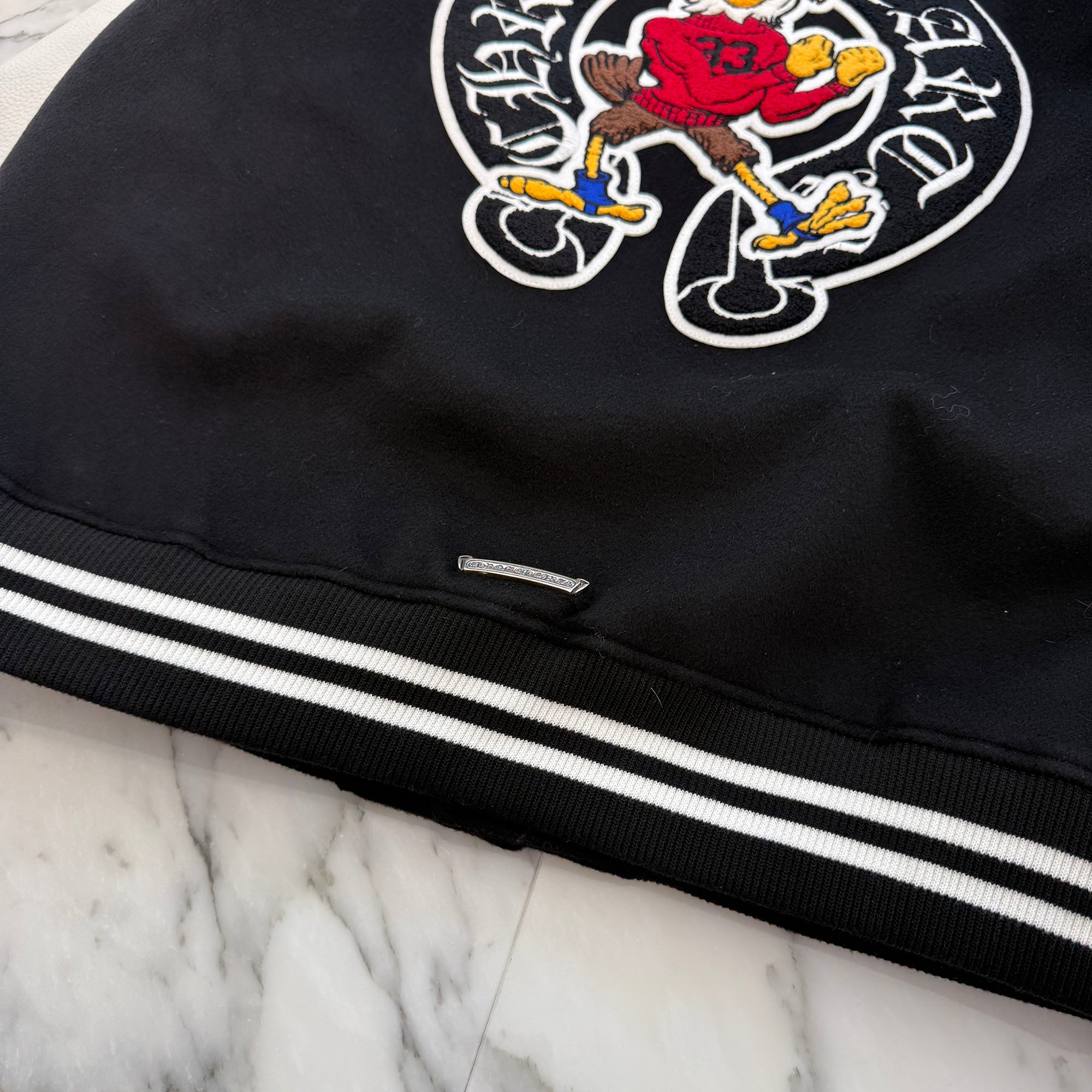 CHROME HEARTS CHICKEN 33 Cross Patch Leather Sleeve Varcity Jacket Size XL クロムハーツ チキンジャケット 33 クロスパッチ レザースリーブ バーシティジャケット サイズXL