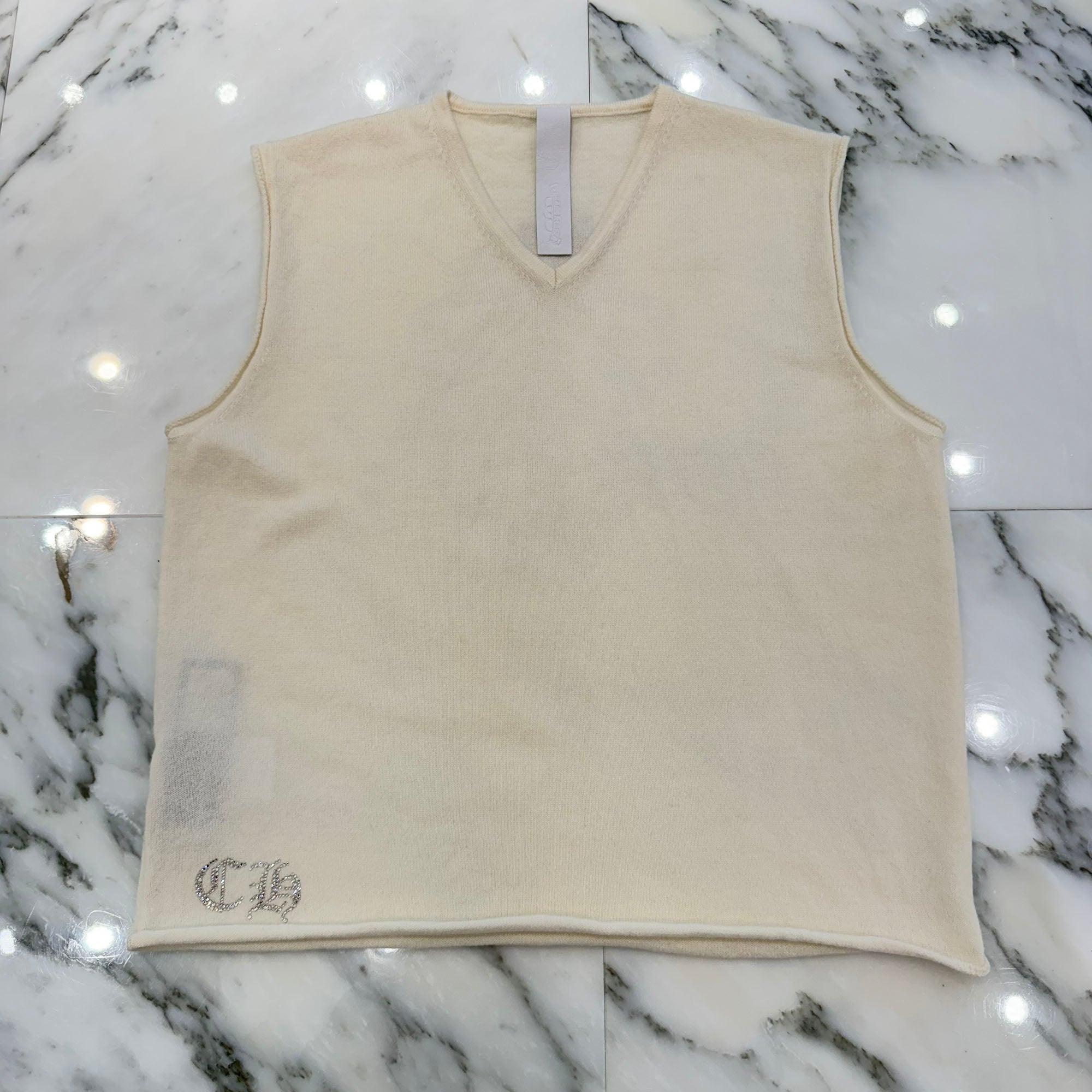 CHROME HEARTS Y Not Rhinestone Vine Dagger Cashmere Sleeveless Tee Size L クロムハーツ ワイノット ラインストーン ヴァインダガー カシミヤ ノースリーブ Tシャツ サイズL