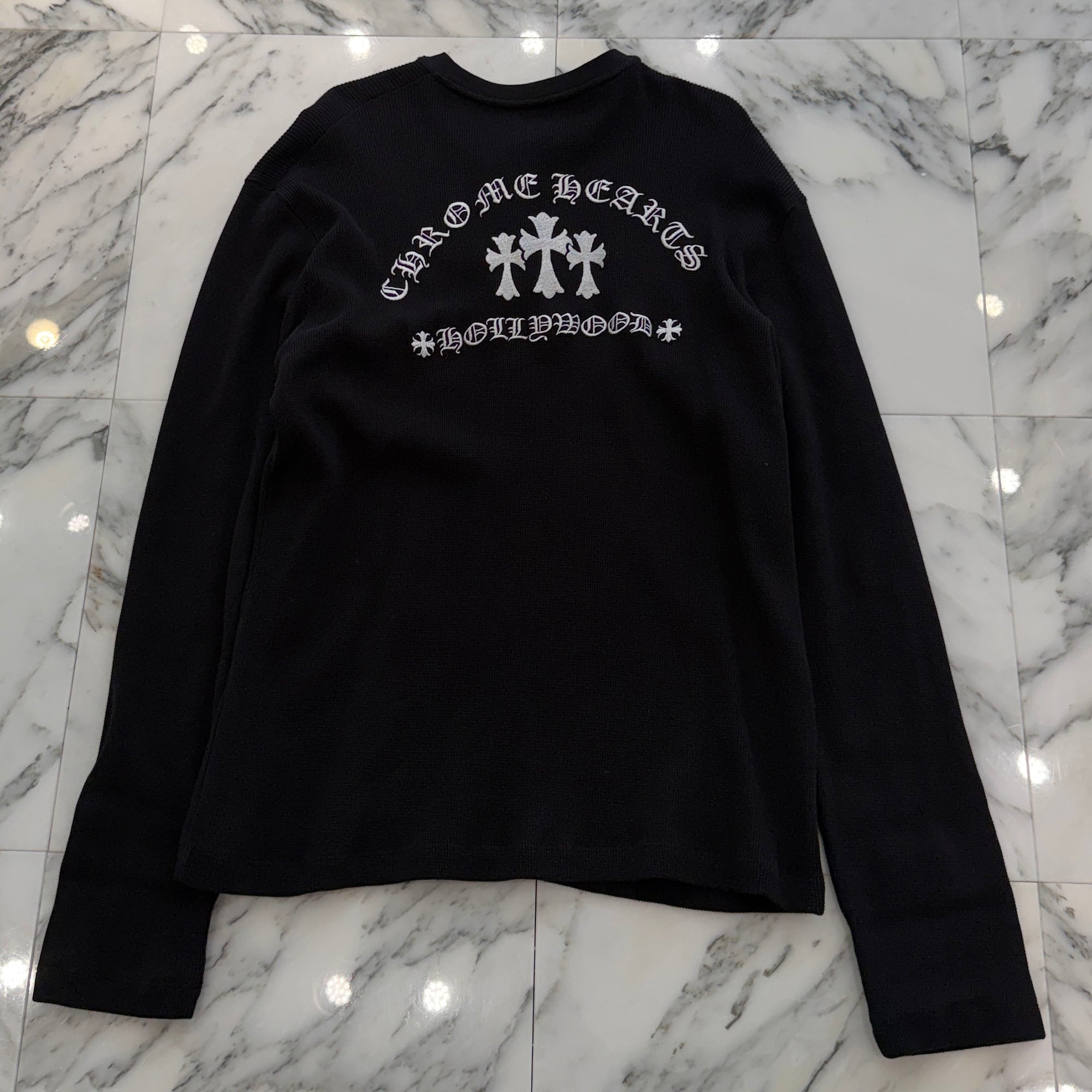 CHROME HEARTS Y NOT King Taco 3 Cemetery Cross Henry Neck Sailin On Thrml Long Sleeve Tee Size XXL クロムハーツ キングタコ 3セメタリークロス刺繍 ヘンリーネック セイリン オン サーマル ロングスリーグ Tシャツ  サイズXXL