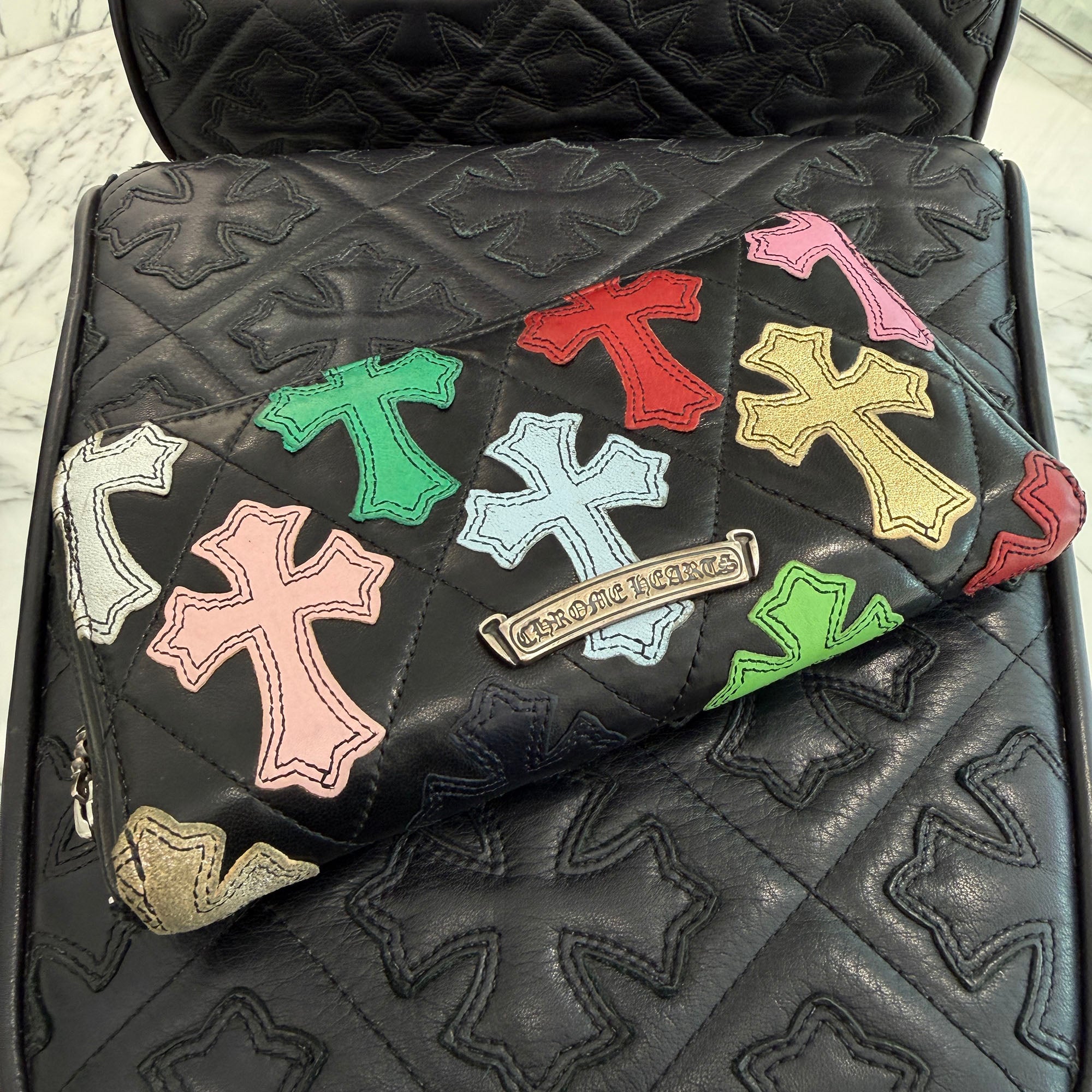 CHROME HEARTS Multi Cemetery Cross Leather Patch Quilting Wallet クロムハーツ マルチ セメタリークロス レザーパッチ キルティング ウォレット