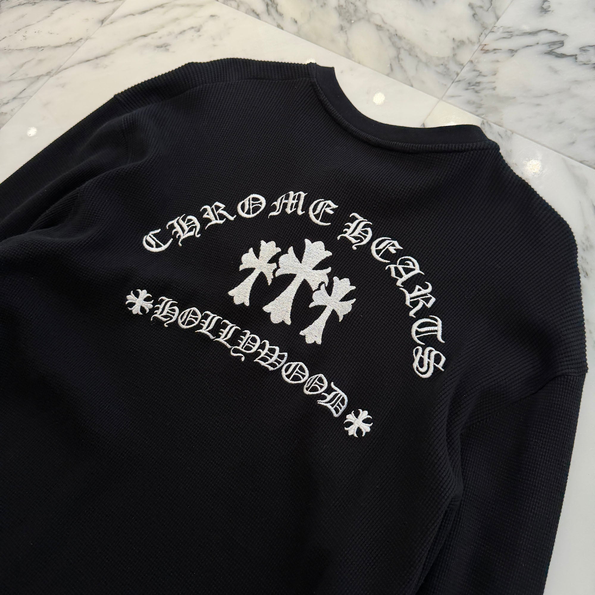 CHROME HEARTS Y NOT King Taco 3 Cemetery Cross Henry Neck Sailin On Thrml Long Sleeve Tee Size XXL クロムハーツ キングタコ 3セメタリークロス刺繍 ヘンリーネック セイリン オン サーマル ロングスリーグ Tシャツ  サイズXXL