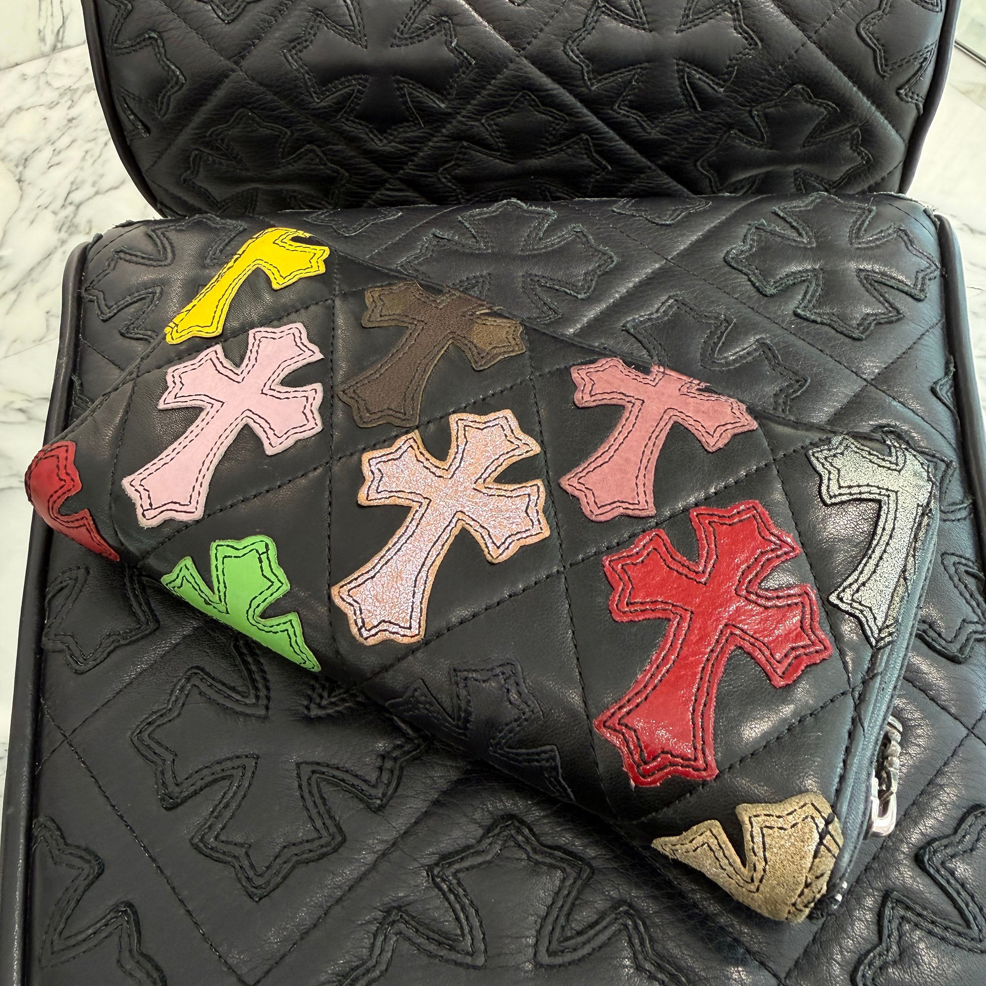 CHROME HEARTS Multi Cemetery Cross Leather Patch Quilting Wallet クロムハーツ マルチ セメタリークロス レザーパッチ キルティング ウォレット