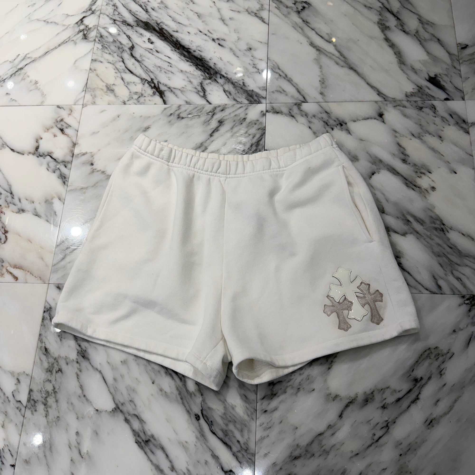 CHROME HEARTS Patent Leather Cross Patch Sweat Shorts Size L クロムハーツ パテントレザークロスパッチ スウェットショーツ サイズL