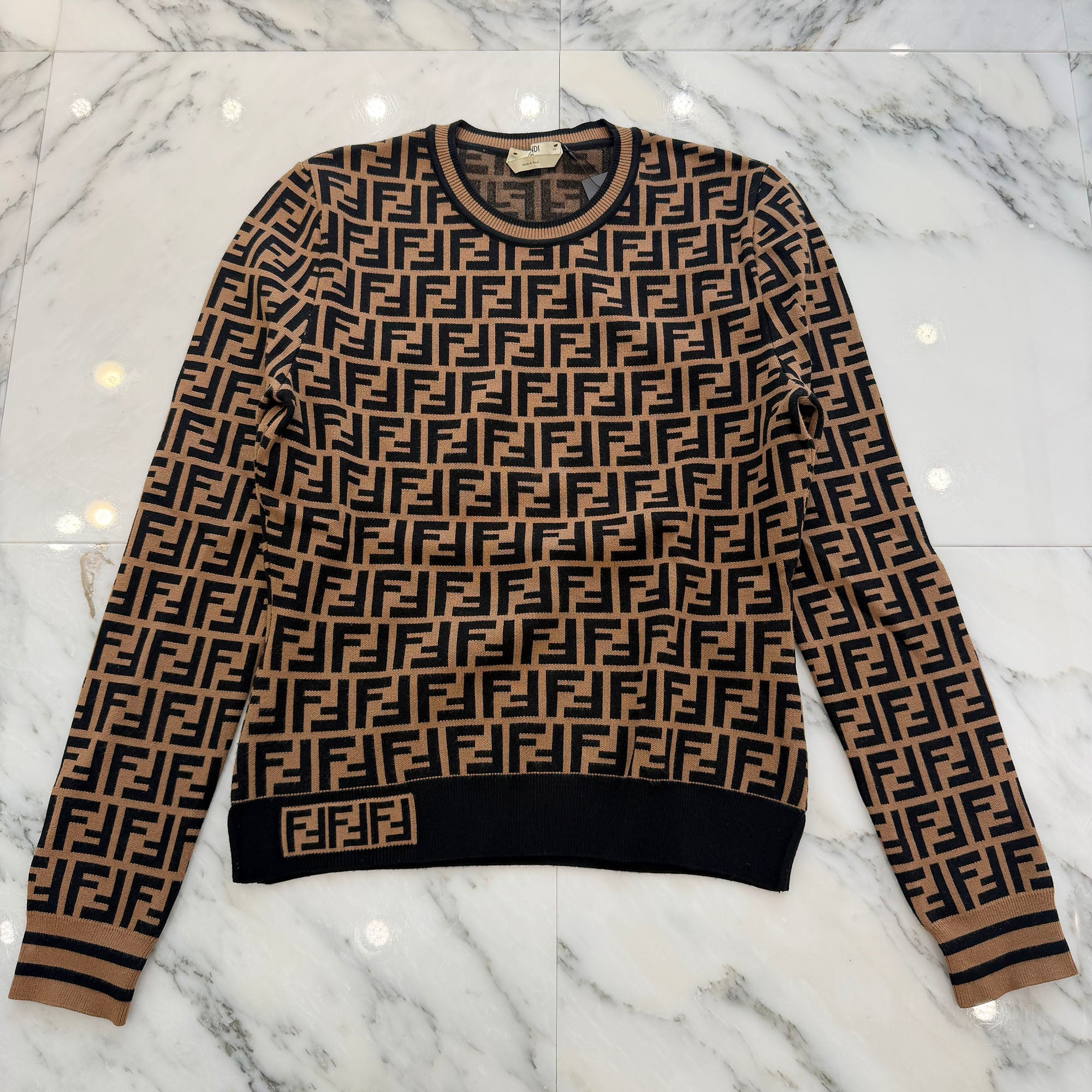 FENDI 2019AW FF Logo Zucca Viscose Long Sleeve Knit FZY703 A5QG Size 40 フェンディ FFロゴ ズッカ柄 ビスコース 長袖ニット サイズ40