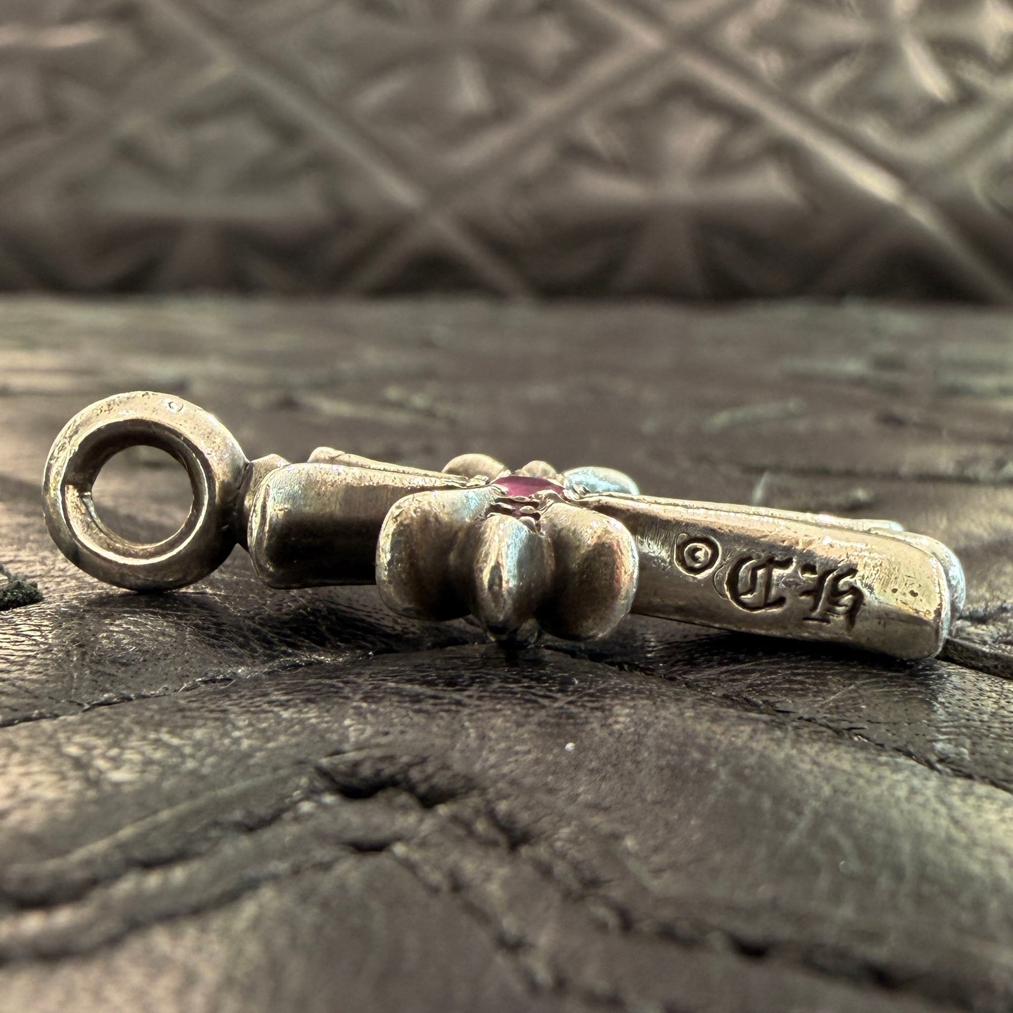 CHROME HEARTS Tiny Fat Cross Pave Pink Sapphire Pendant Top クロムハーツ タイニーファットクロス ピンクサファイア ペンダントトップ