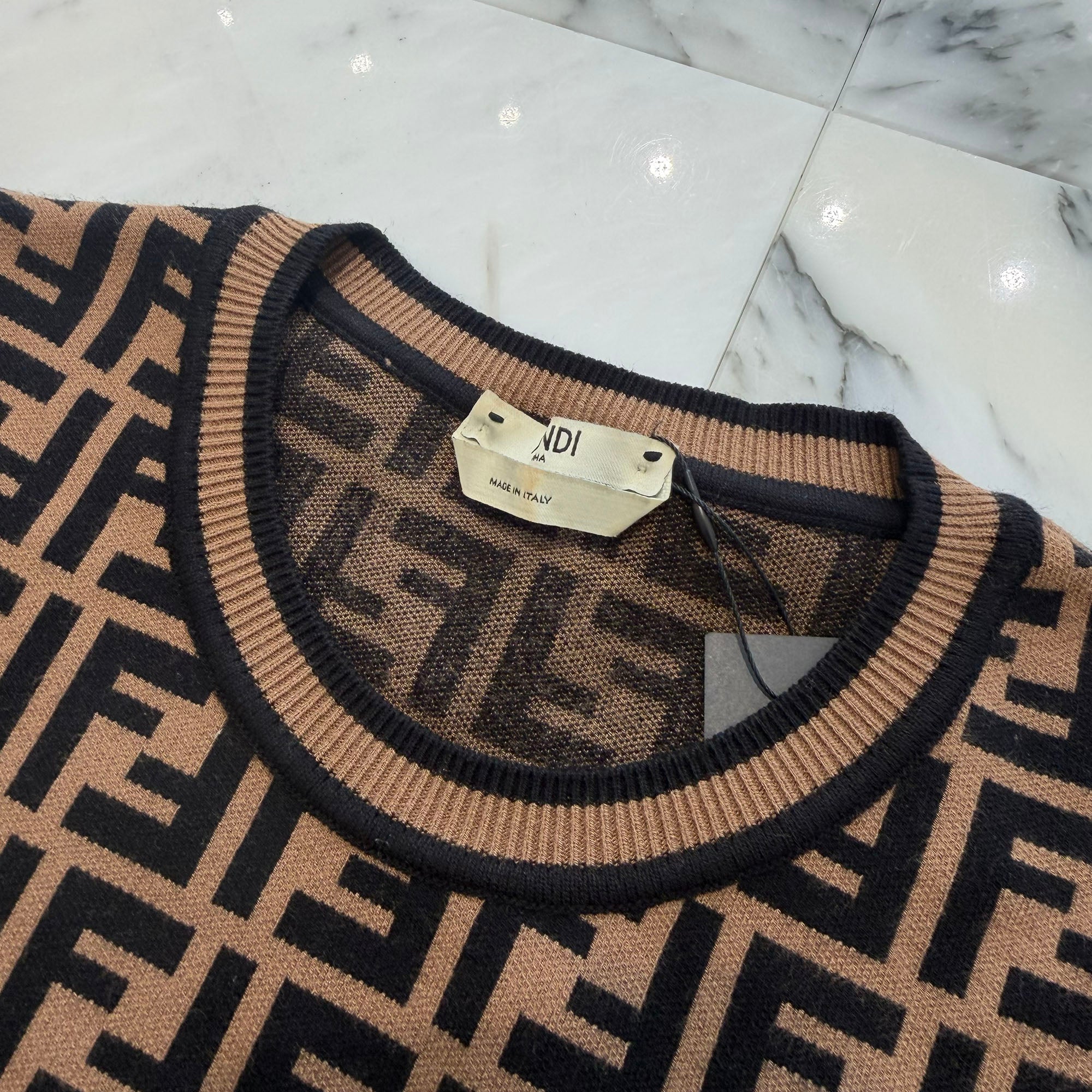FENDI 2019AW FF Logo Zucca Viscose Long Sleeve Knit FZY703 A5QG Size 40 フェンディ FFロゴ ズッカ柄 ビスコース 長袖ニット サイズ40