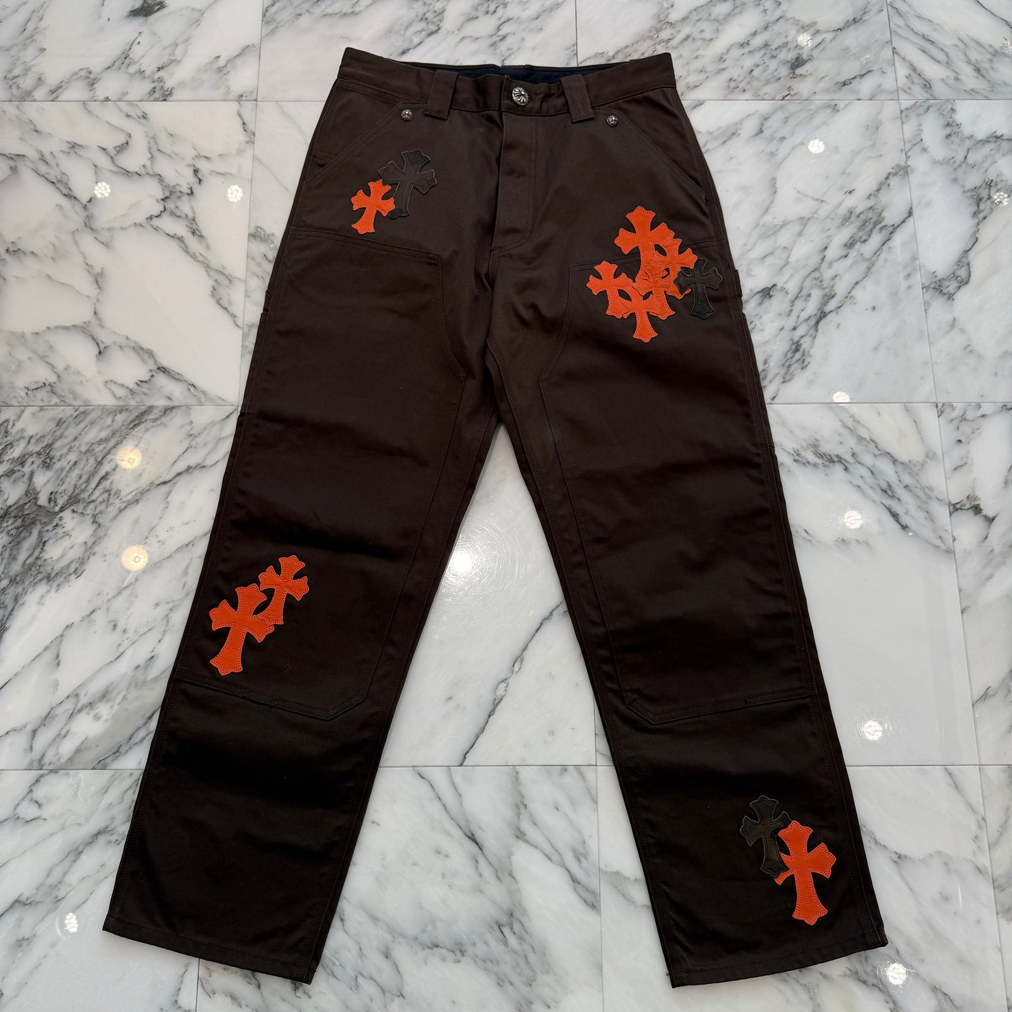 CHROME HEARTS Multi Leather Patch Carpenter Cross Ball Button Chino Pants Size 32 クロムハーツ マルチレザーパッチ カーペンター クロスボールボタン チノパンツ サイズ32
