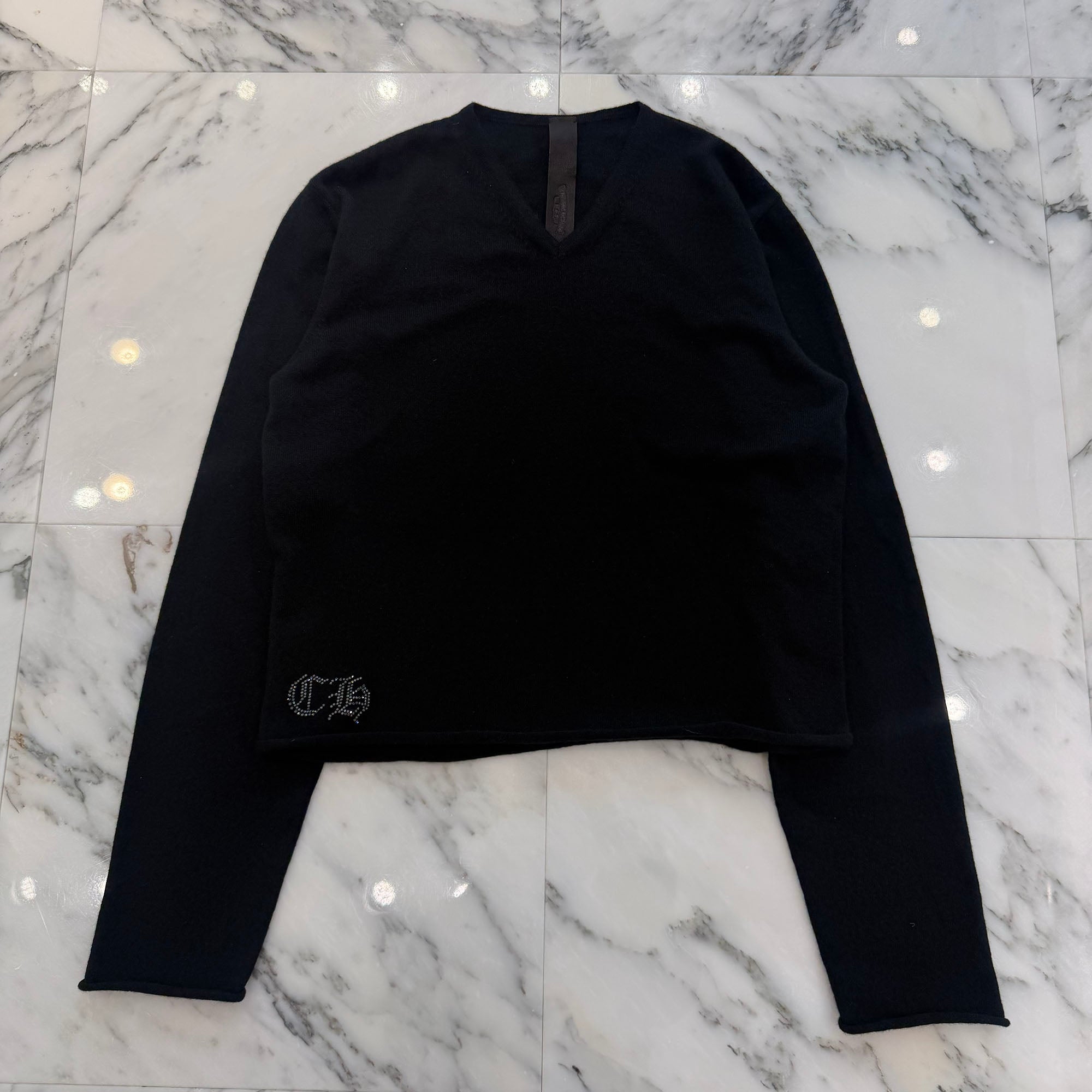 CHROME HEARTS Y NOT Back Rhinestone Hairy Cross Cashmere Knit Sweater Size M クロムハーツ ワイノット バック ラインストーン ヘイリークロス カシミヤ ニット セーター サイズM