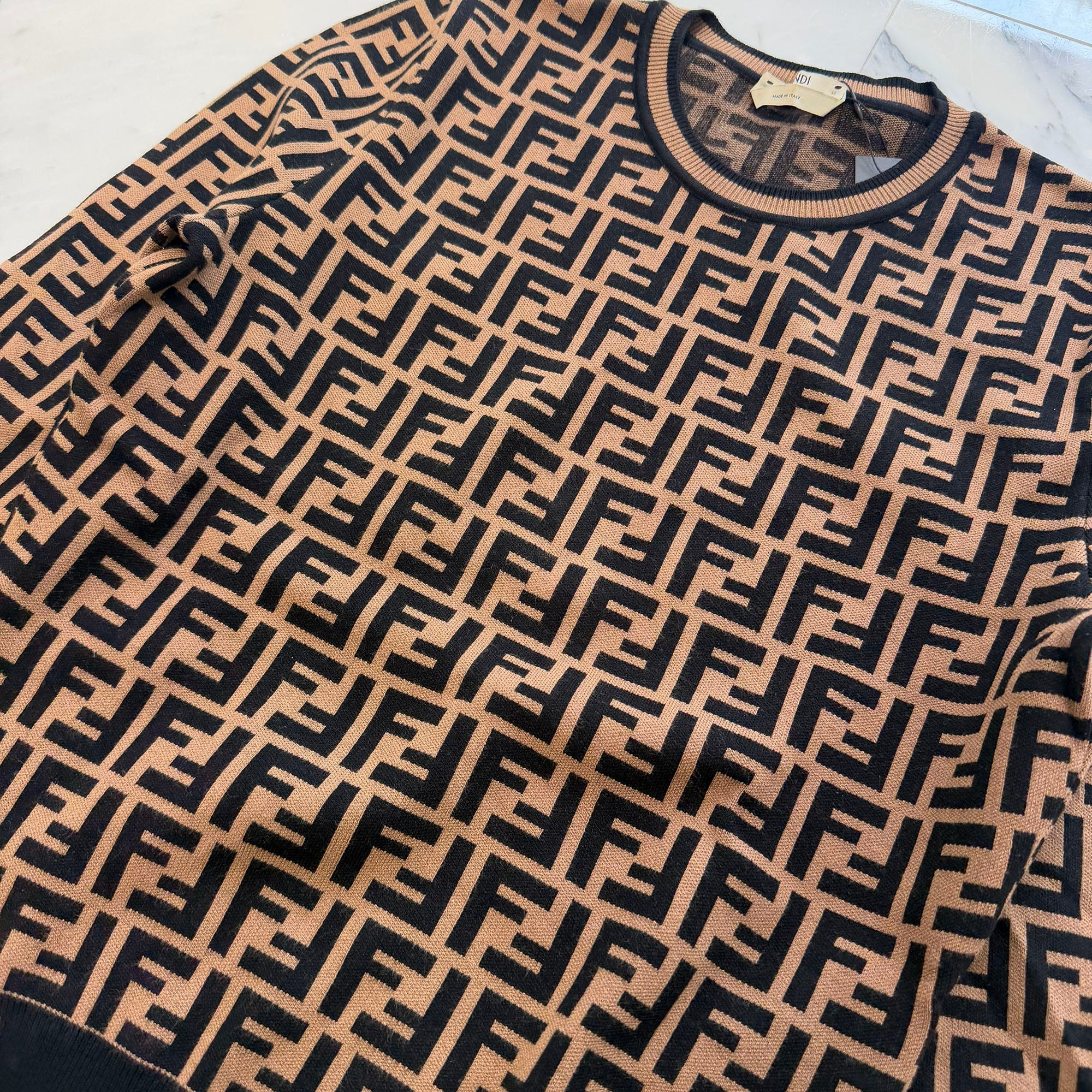 FENDI 2019AW FF Logo Zucca Viscose Long Sleeve Knit FZY703 A5QG Size 40 フェンディ FFロゴ ズッカ柄 ビスコース 長袖ニット サイズ40