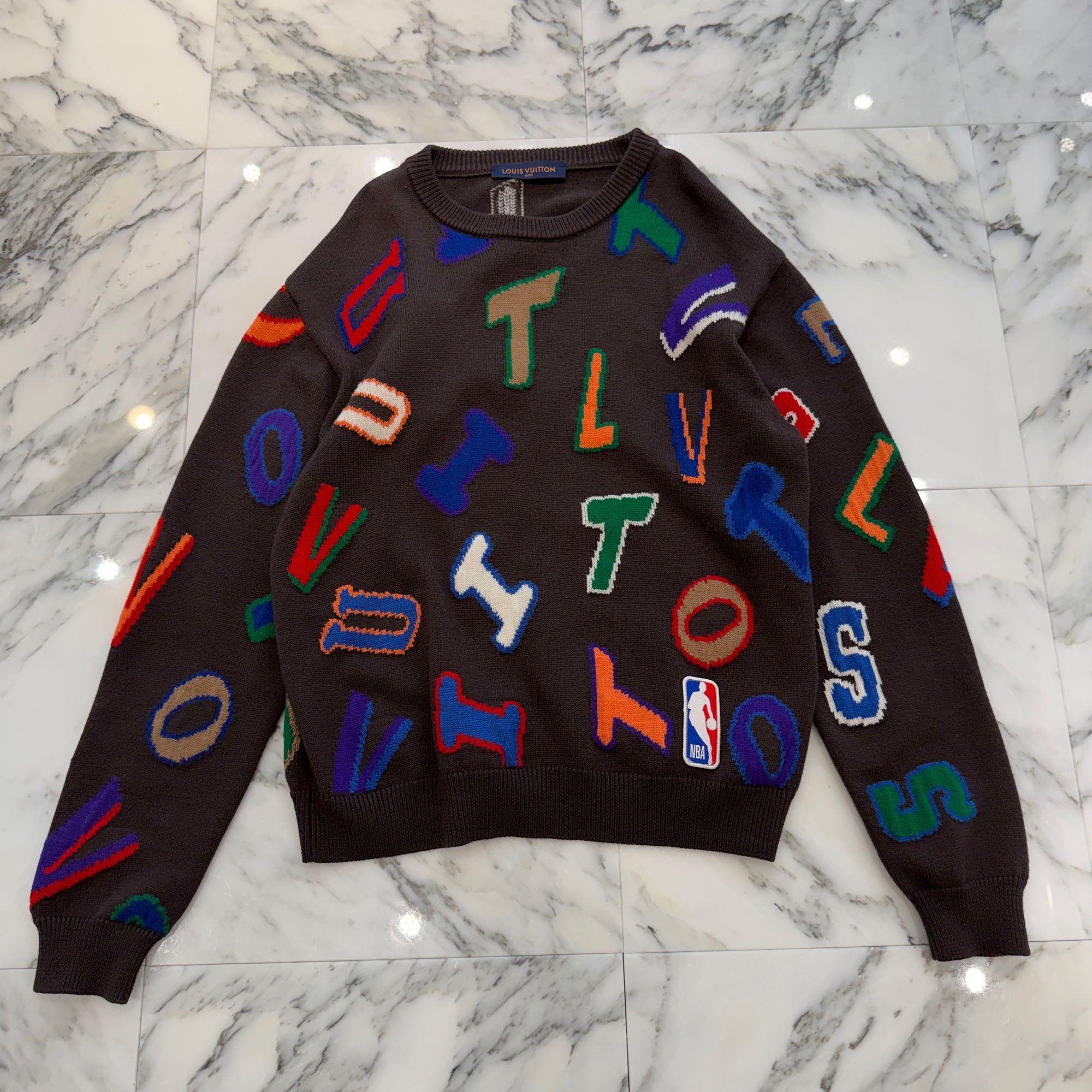 LOUIS VUITTON × NBA 2021AW Embroidery Letters Crew Neck Knit Sweater HNL10W Size L ルイヴィトン × NBA エンブロイダリー レターズ クルーネック ニットセーター サイズL