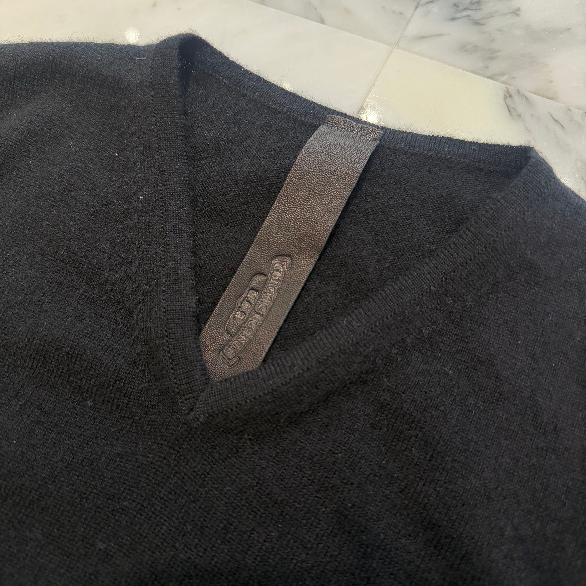 CHROME HEARTS Y NOT Back Rhinestone Hairy Cross Cashmere Knit Sweater Size M クロムハーツ ワイノット バック ラインストーン ヘイリークロス カシミヤ ニット セーター サイズM