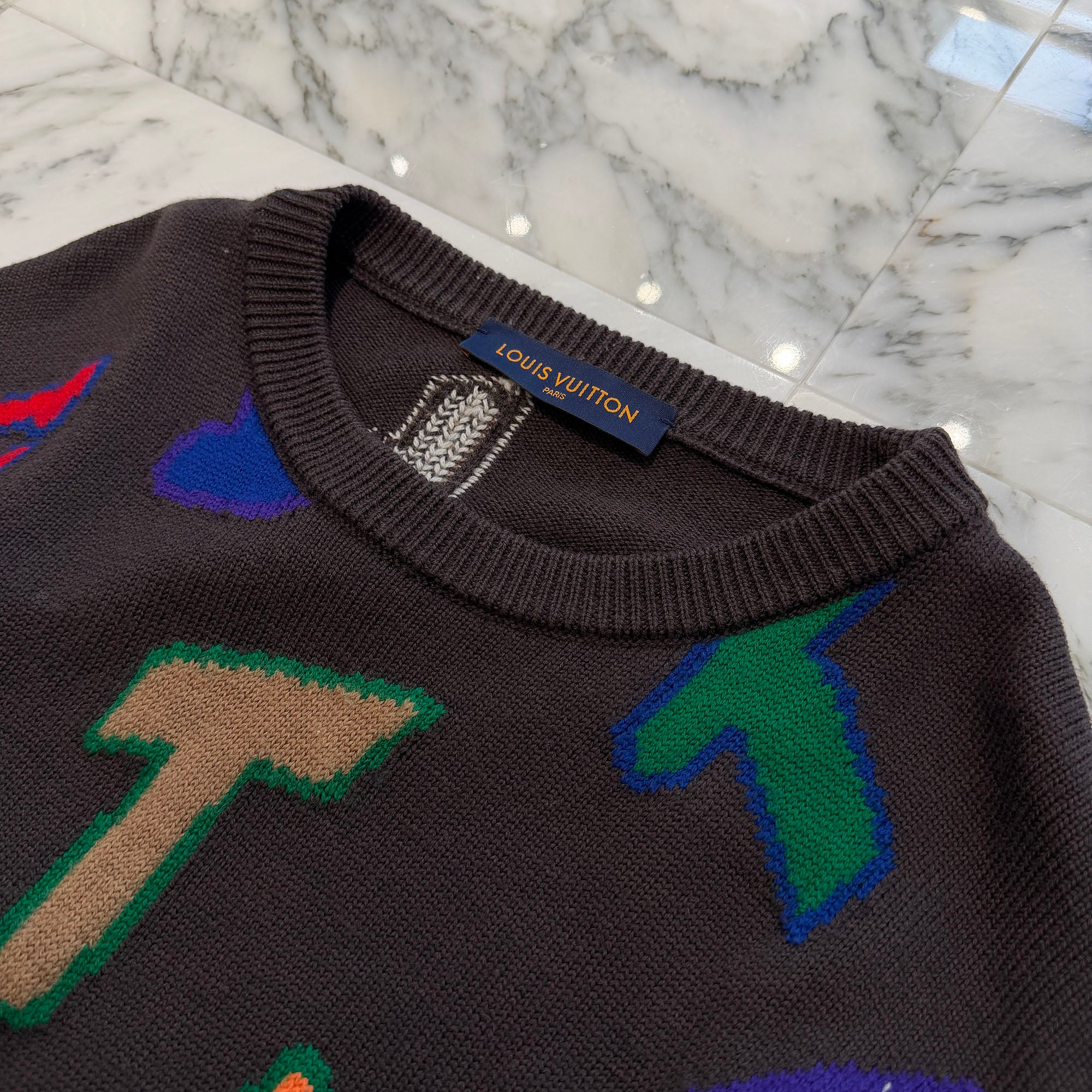LOUIS VUITTON × NBA 2021AW Embroidery Letters Crew Neck Knit Sweater HNL10W Size L ルイヴィトン × NBA エンブロイダリー レターズ クルーネック ニットセーター サイズL