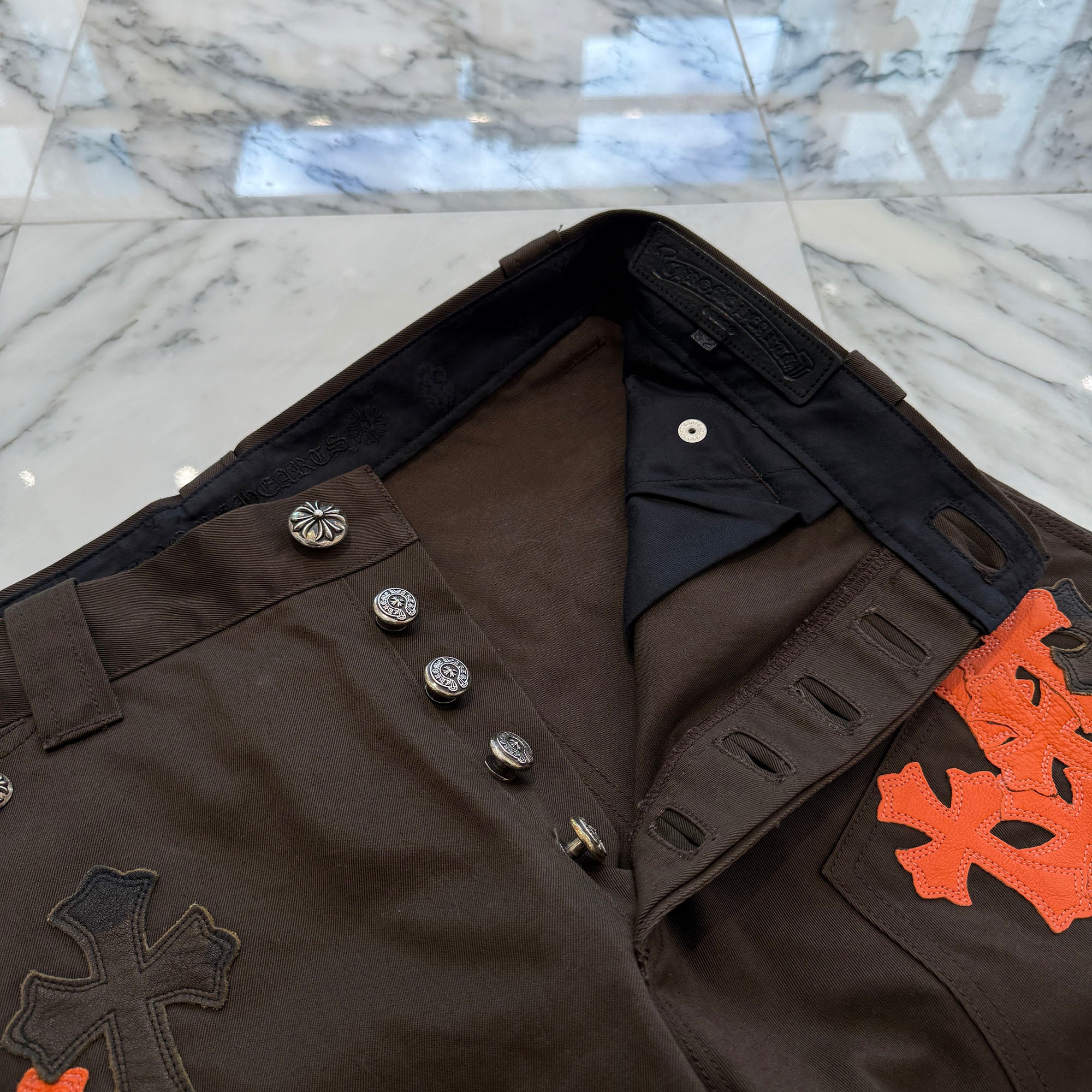 CHROME HEARTS Multi Leather Patch Carpenter Cross Ball Button Chino Pants Size 32 クロムハーツ マルチレザーパッチ カーペンター クロスボールボタン チノパンツ サイズ32