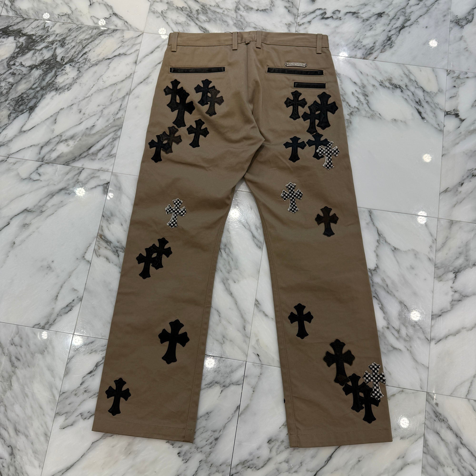 CHROME HEARTS Multi Leather Patch Cross Ball Button Cotton Chino Pants Size 32 クロムハーツ マルチレザーパッチ クロスボールボタン コットン チノパンツ サイズ32
