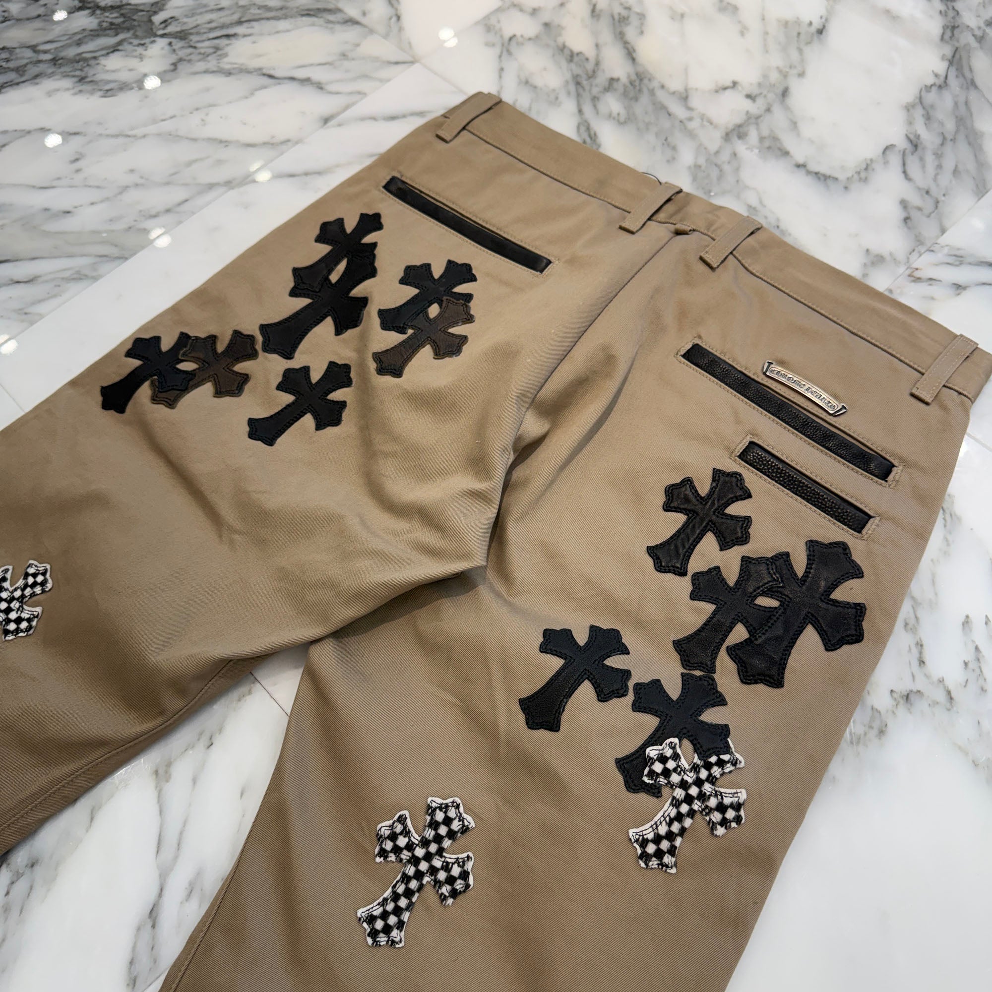 CHROME HEARTS Multi Leather Patch Cross Ball Button Cotton Chino Pants Size 32 クロムハーツ マルチレザーパッチ クロスボールボタン コットン チノパンツ サイズ32