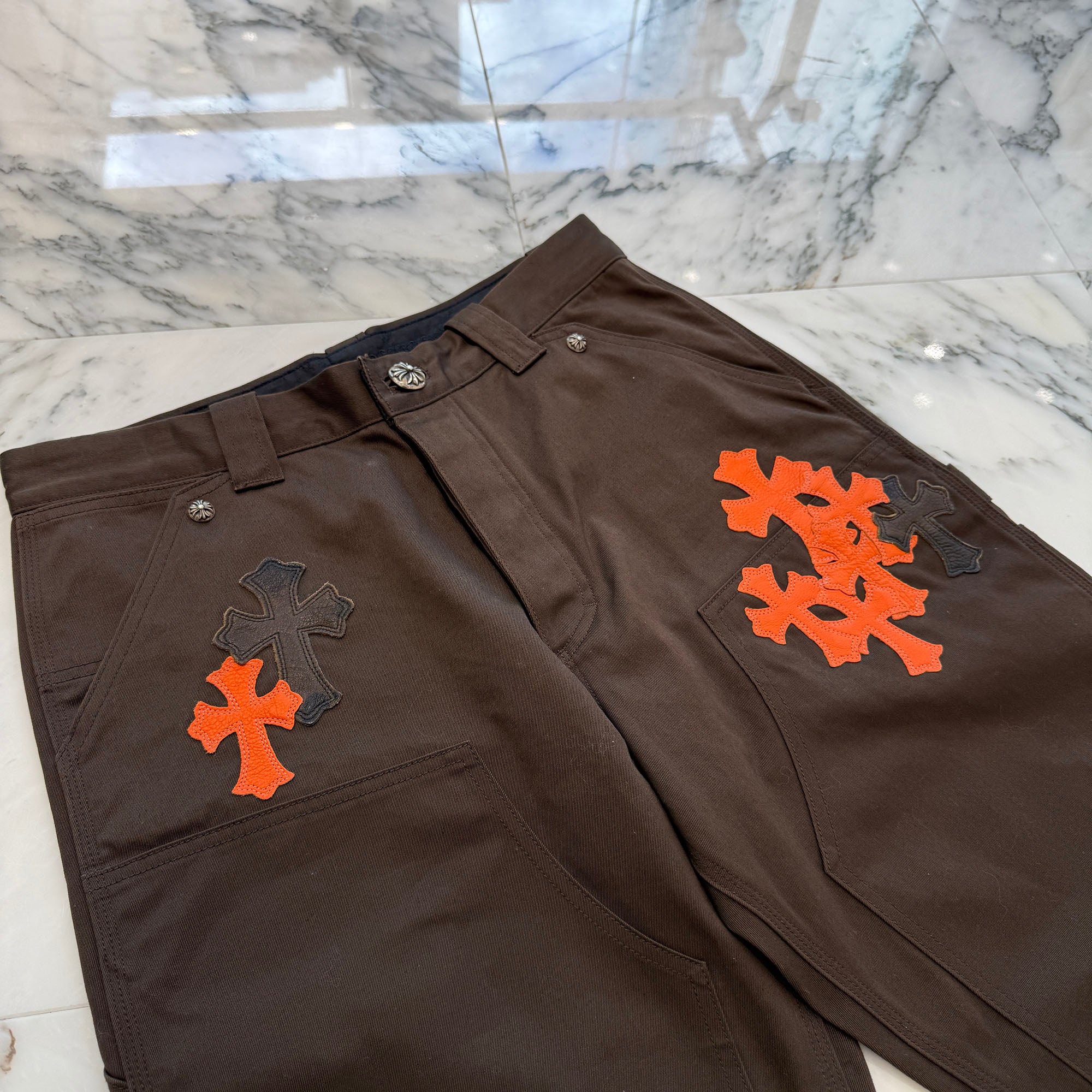 CHROME HEARTS Multi Leather Patch Carpenter Cross Ball Button Chino Pants Size 32 クロムハーツ マルチレザーパッチ カーペンター クロスボールボタン チノパンツ サイズ32