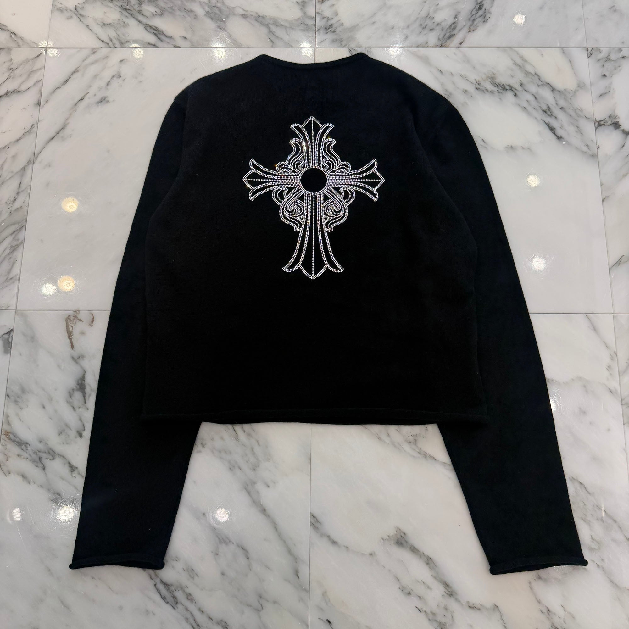 CHROME HEARTS Y NOT Back Rhinestone Hairy Cross Cashmere Knit Sweater Size M クロムハーツ ワイノット バック ラインストーン ヘイリークロス カシミヤ ニット セーター サイズM