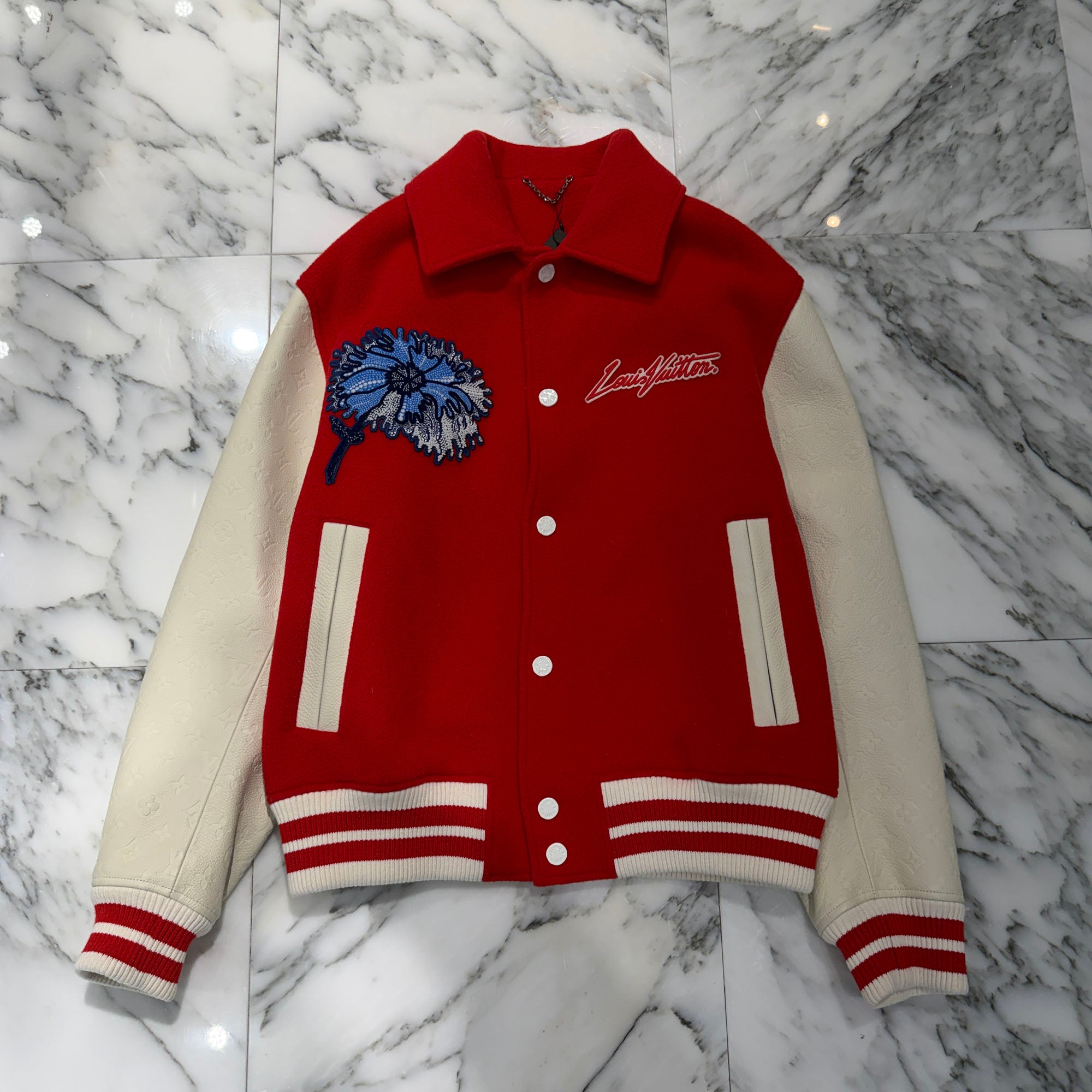 LOUIS VUITTON × YAYOI KUSAMA 2023SS Psychedelic Flower Embroidered Varsity Blouson Jacket 1AB8I1 Size 46 ルイヴィトン×草間彌生 サイケデリック フラワー エンブロイダード バーシティ ブルゾン ジャケット サイズ46