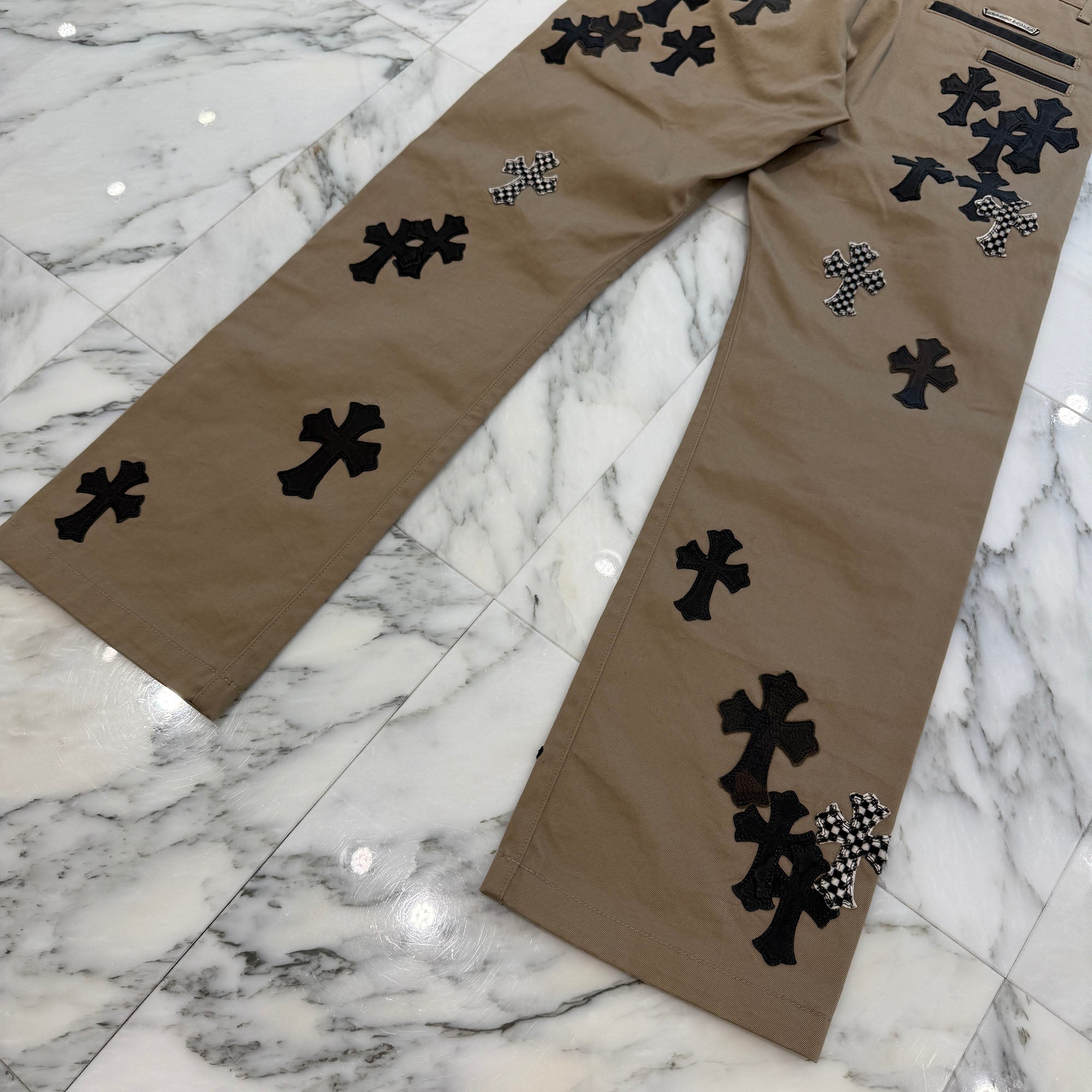 CHROME HEARTS Multi Leather Patch Cross Ball Button Cotton Chino Pants Size 32 クロムハーツ マルチレザーパッチ クロスボールボタン コットン チノパンツ サイズ32