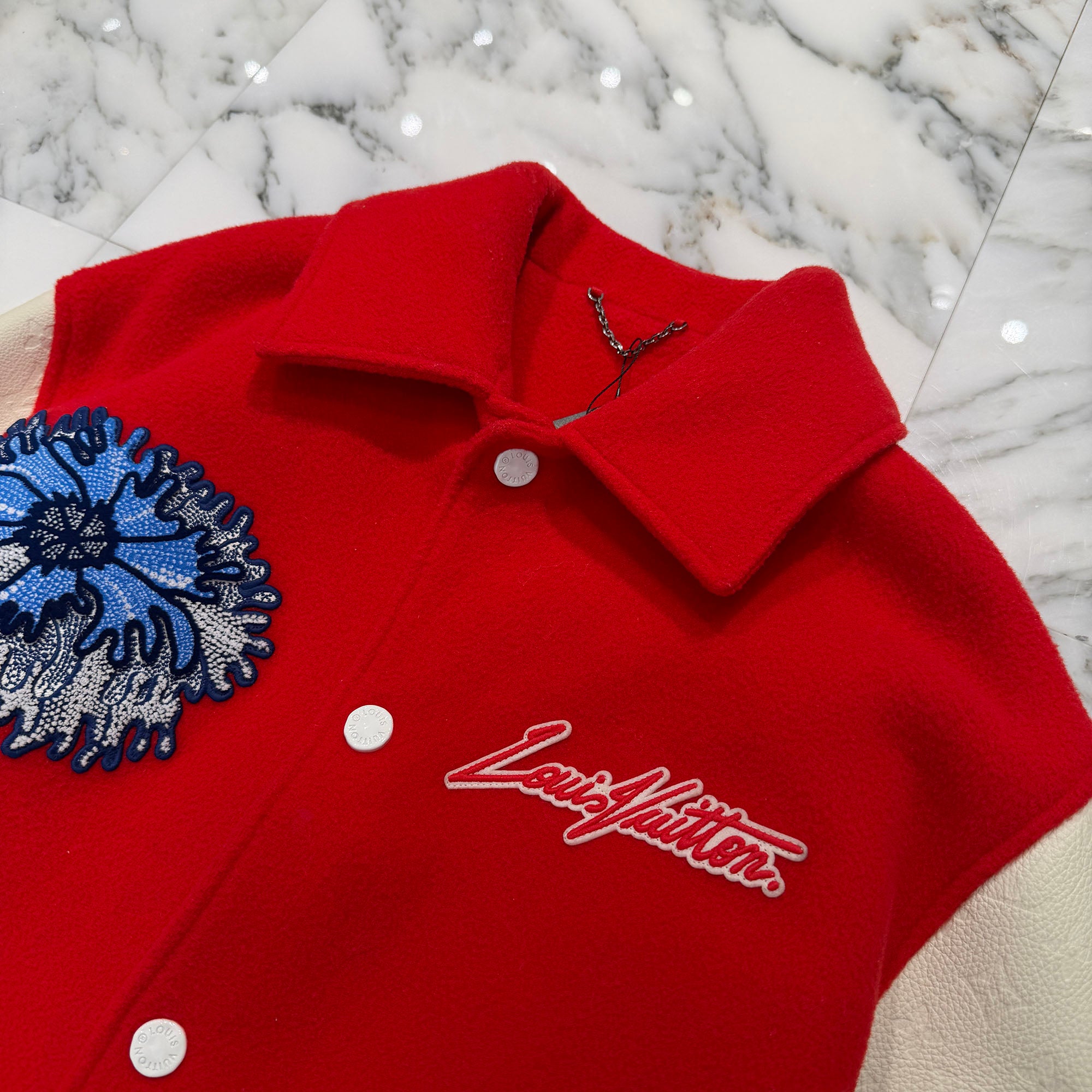 LOUIS VUITTON × YAYOI KUSAMA 2023SS Psychedelic Flower Embroidered Varsity Blouson Jacket 1AB8I1 Size 46 ルイヴィトン×草間彌生 サイケデリック フラワー エンブロイダード バーシティ ブルゾン ジャケット サイズ46