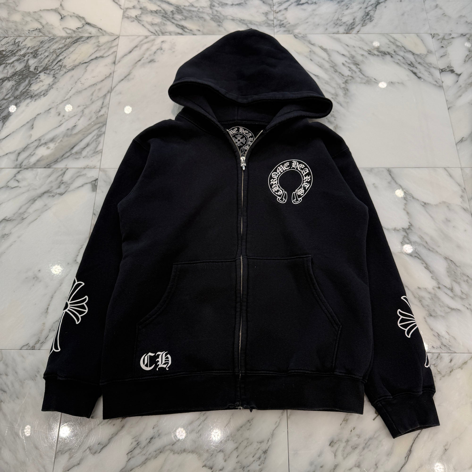 CHROME HEARTS OLD Back Scroll Arm Cross Zip Up Hoodie Size M クロムハーツ オールド バック スクロール アームクロス ジップアップ フーディ サイズM