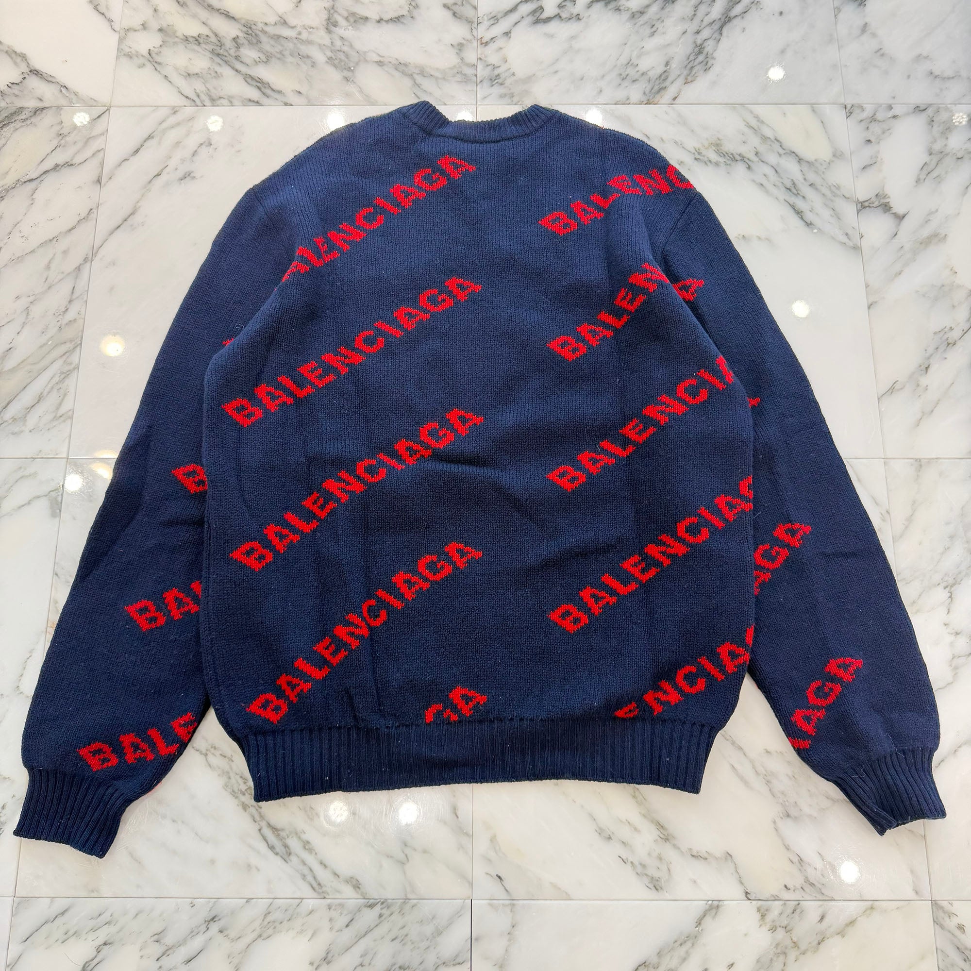BALENCIAGA 2019AW All Over Logo Crew Neck Knit Sweater 547831 T1473 Size M バレンシアガ オールオーバーロゴクルーネックニットセーター サイズM