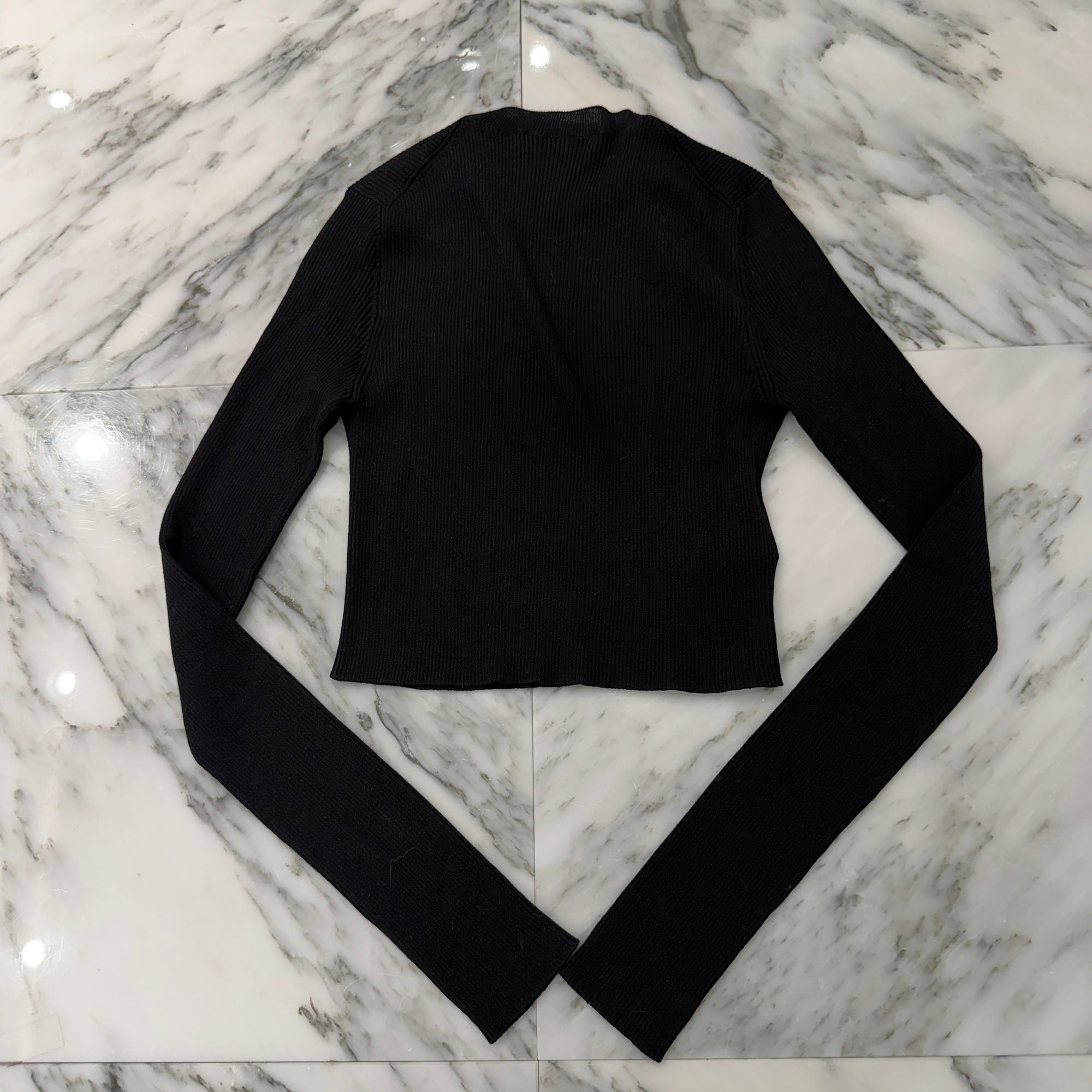 PRADA 2025SS Logo Embroidered Crew Neck Cropped Knit Sweater P24S1G S222 11MY Size 36 プラダ ロゴ 刺繍 クルーネック クロップド ニットセーター サイズ36