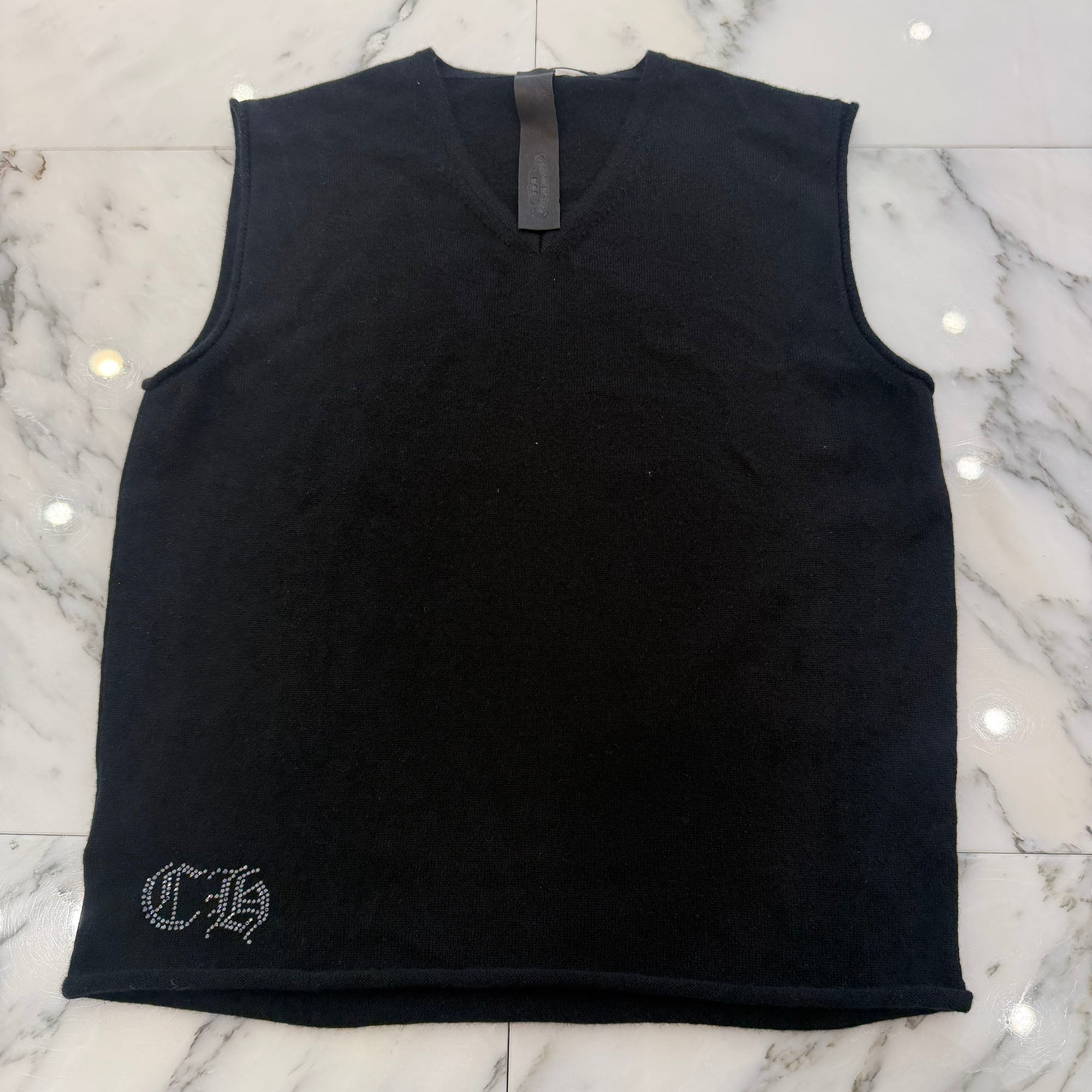 CHROME HEARTS Y Not Rhinestone Vine Dagger Cashmere Sleeveless Tee Size S クロムハーツ ワイノット ラインストーン ヴァインダガー カシミヤ ノースリーブ Tシャツ サイズS