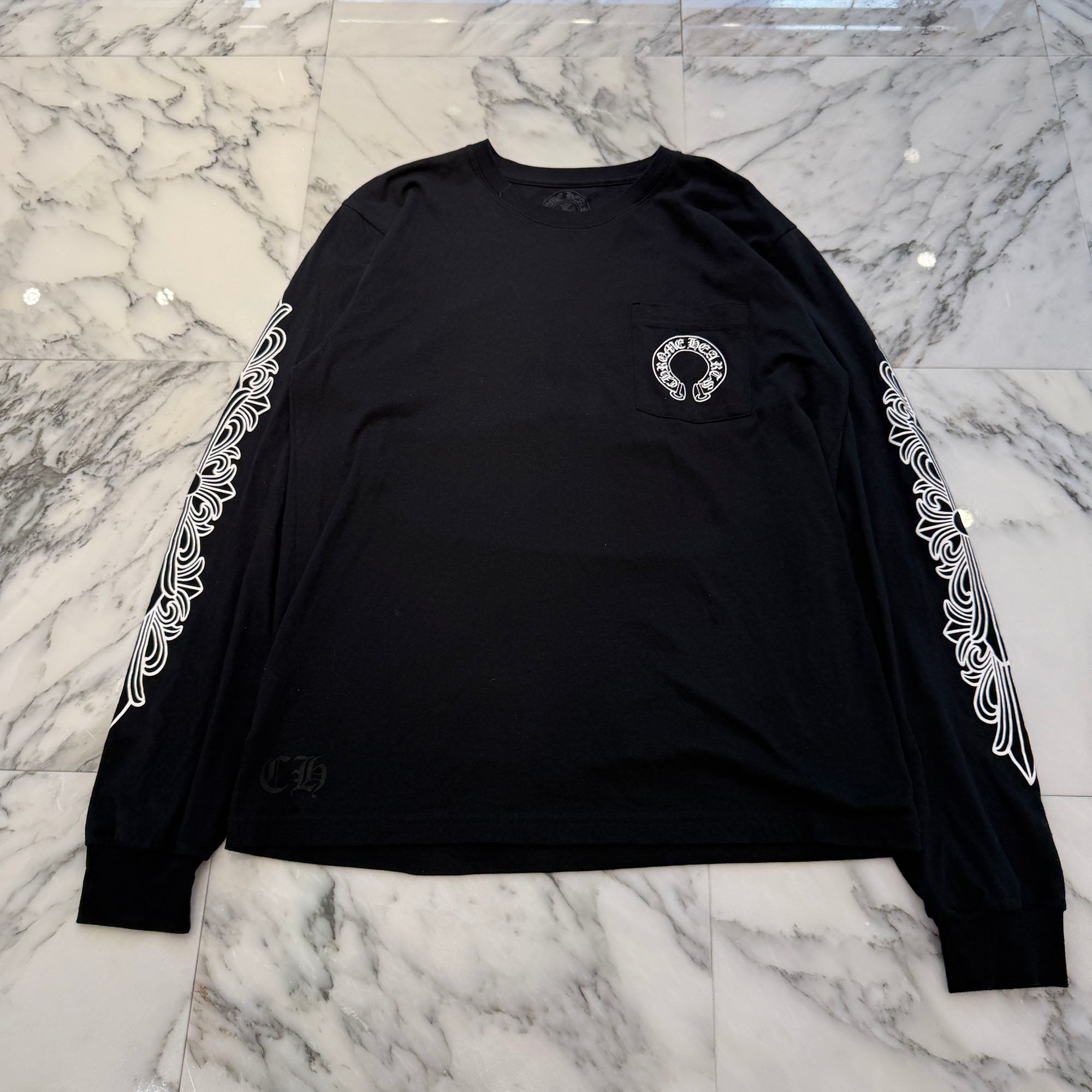 CHROME HEARTS Floral Cross Horseshoe Long Sleeve Tee Size L クロムハーツ フローラルクロス ホースシュー ロングスリーブ Tシャツ サイズL