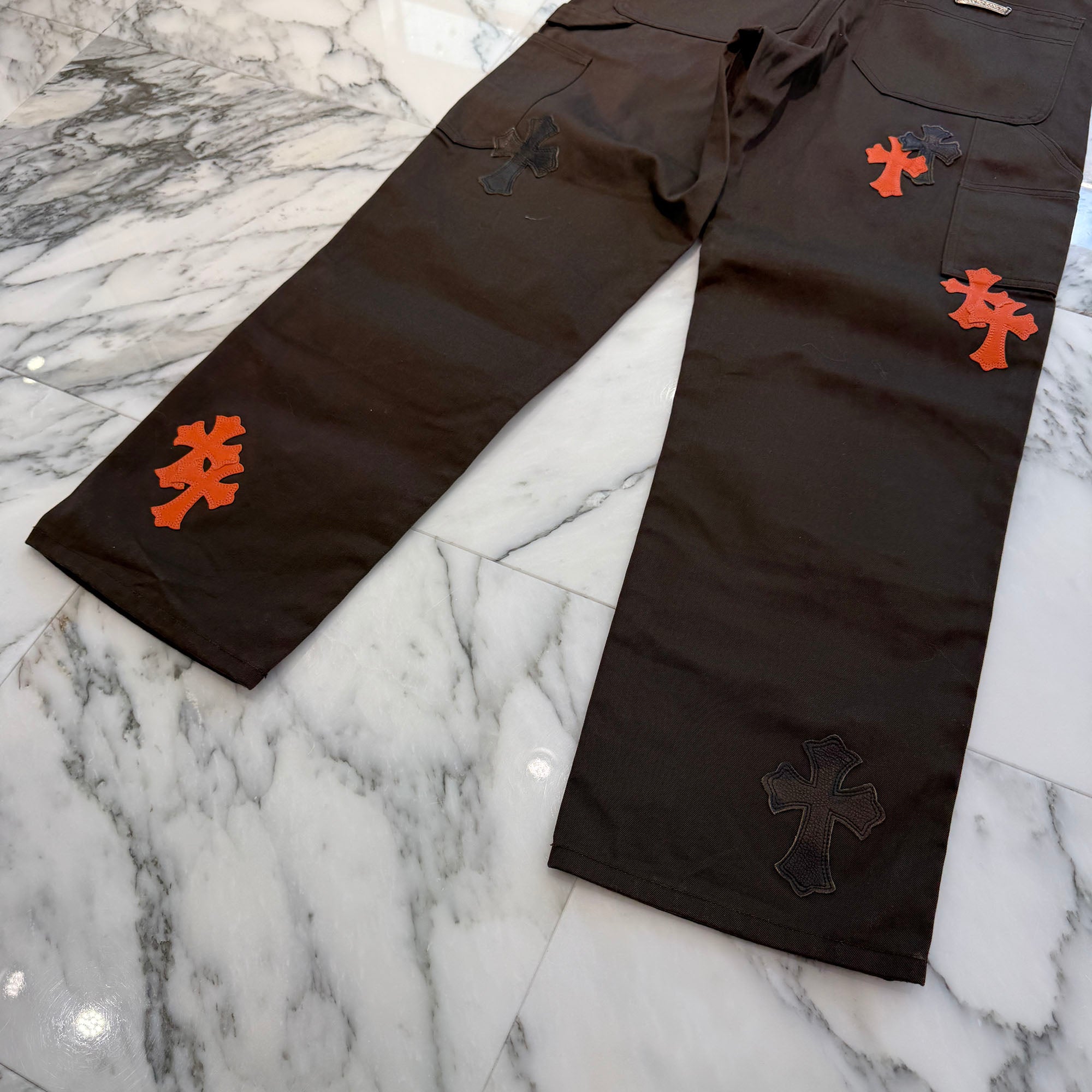 CHROME HEARTS Multi Leather Patch Carpenter Cross Ball Button Chino Pants Size 32 クロムハーツ マルチレザーパッチ カーペンター クロスボールボタン チノパンツ サイズ32