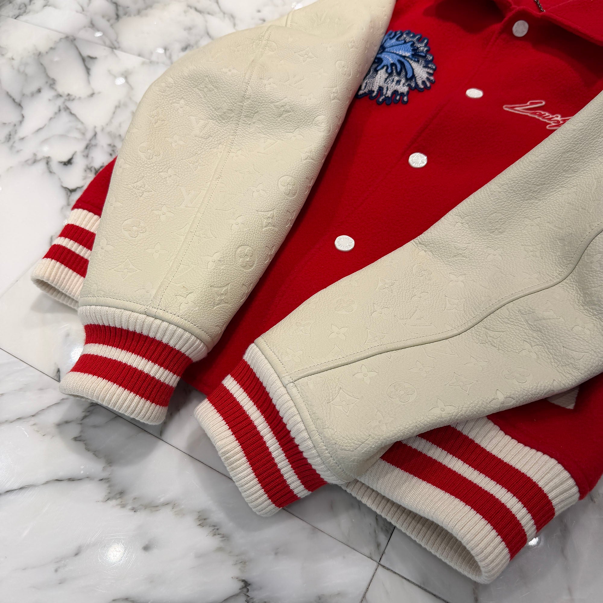 LOUIS VUITTON × YAYOI KUSAMA 2023SS Psychedelic Flower Embroidered Varsity Blouson Jacket 1AB8I1 Size 46 ルイヴィトン×草間彌生 サイケデリック フラワー エンブロイダード バーシティ ブルゾン ジャケット サイズ46