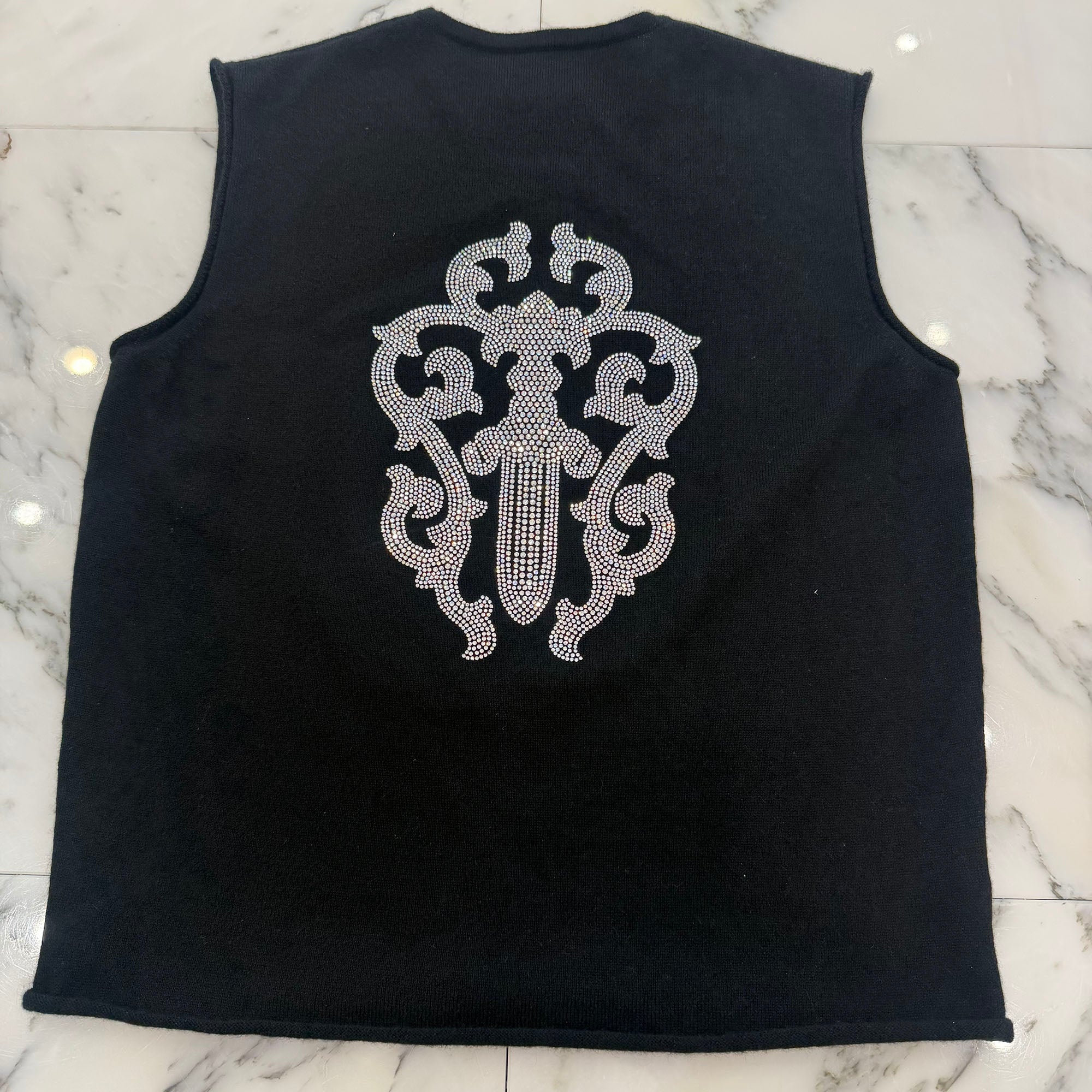 CHROME HEARTS Y Not Rhinestone Vine Dagger Cashmere Sleeveless Tee Size S クロムハーツ ワイノット ラインストーン ヴァインダガー カシミヤ ノースリーブ Tシャツ サイズS