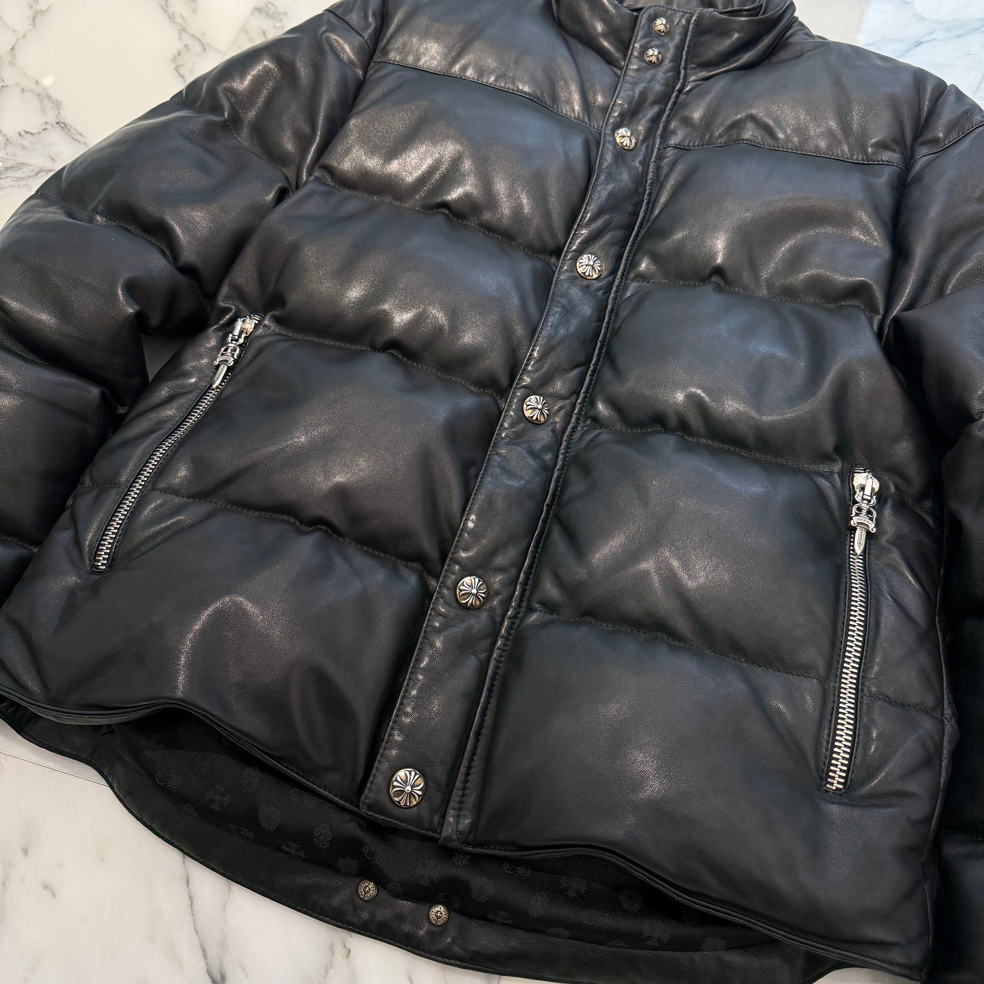 CHROME HEARTS Leather Stiff Down Jacket Size M クロムハーツ レザー スティッフ ダウンジャケット サイズＭ