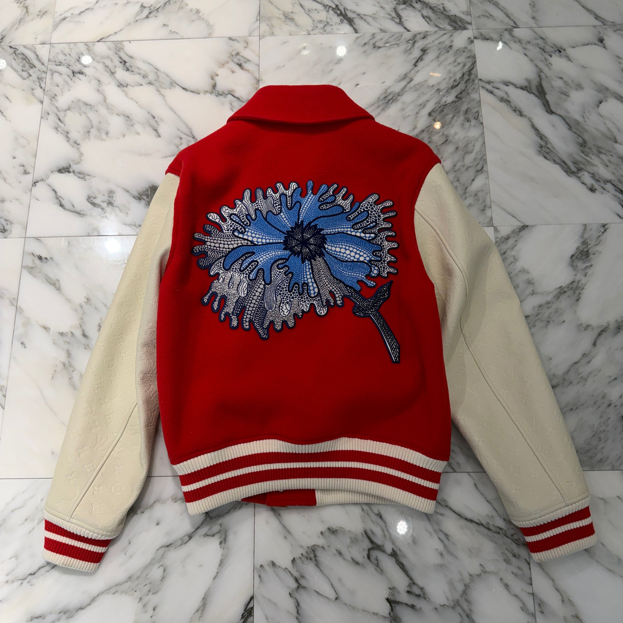 LOUIS VUITTON × YAYOI KUSAMA 2023SS Psychedelic Flower Embroidered Varsity Blouson Jacket 1AB8I1 Size 46 ルイヴィトン×草間彌生 サイケデリック フラワー エンブロイダード バーシティ ブルゾン ジャケット サイズ46