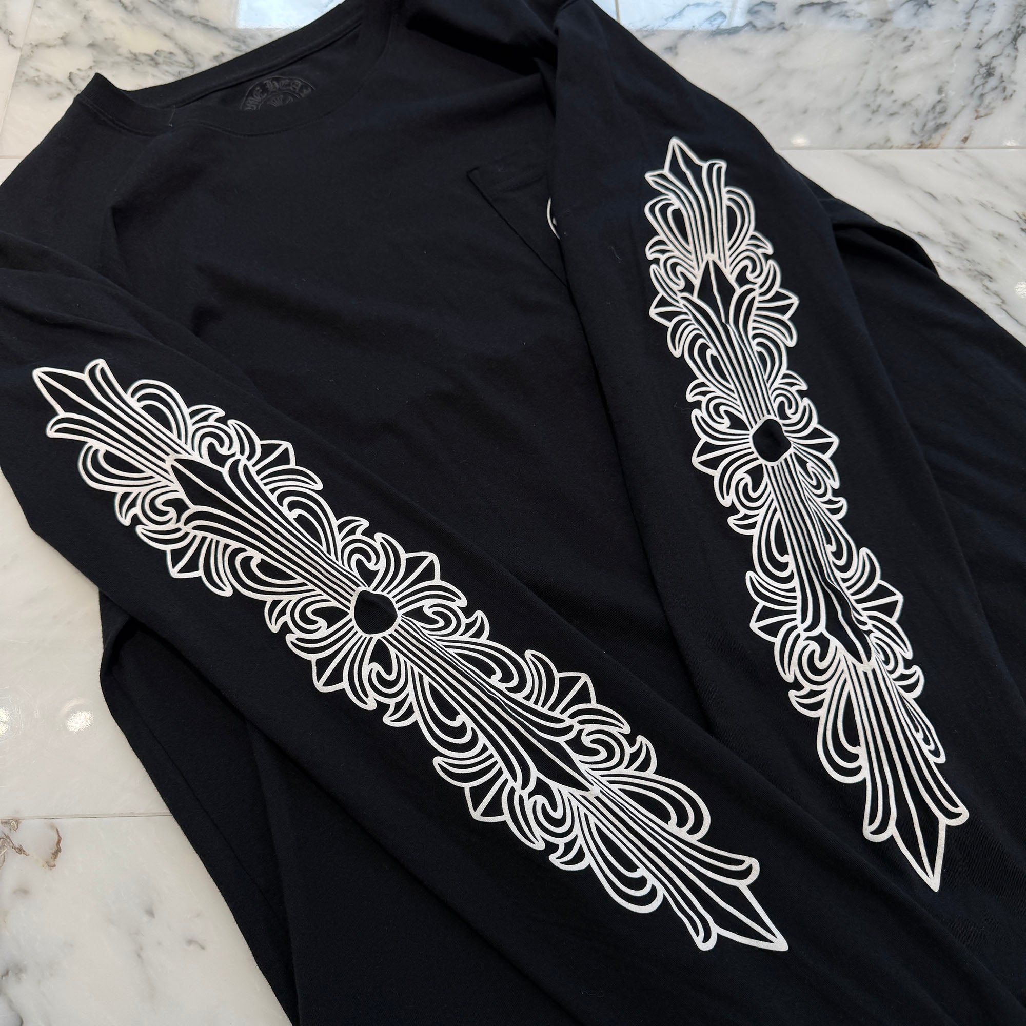CHROME HEARTS Floral Cross Horseshoe Long Sleeve Tee Size L クロムハーツ フローラルクロス ホースシュー ロングスリーブ Tシャツ サイズL