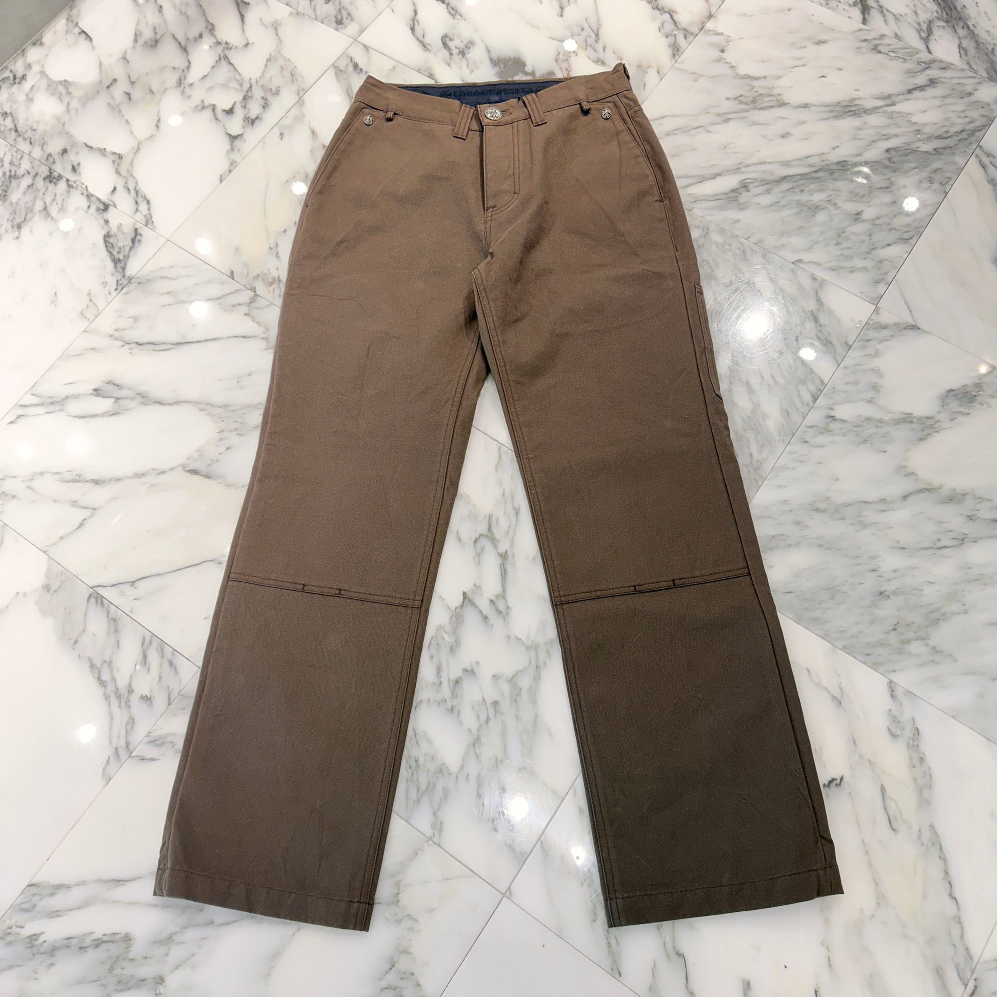 CHROME HEARTS Cemetery Cross Leather Patch Cotton Cargo Pants Size 28 クロムハーツ セメタリー クロス レザー パッチ コットン カーゴ パンツ ブラウン サイズ28