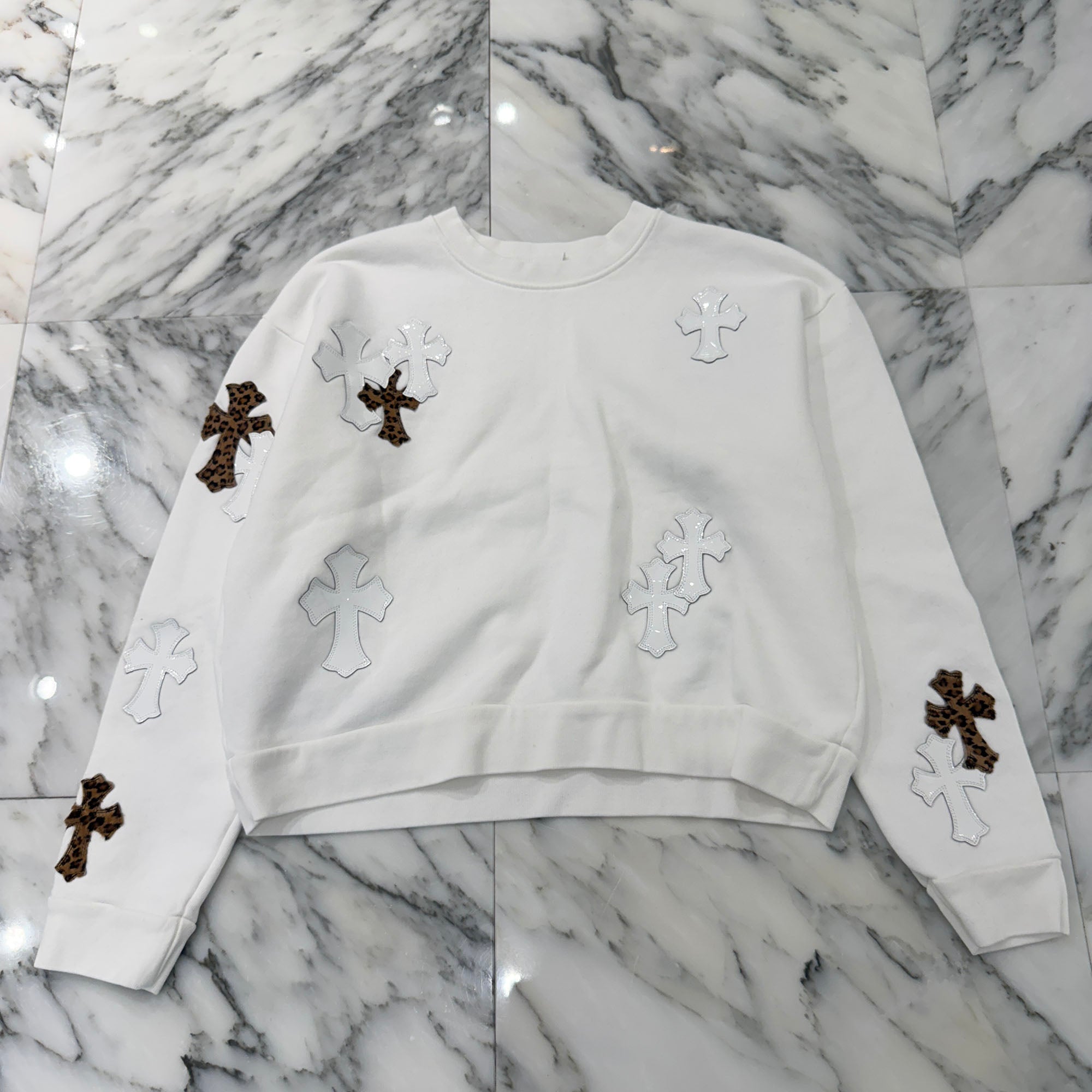 CHROME HEARTS Y NOT Multi Leather Cross Patch Sweatshirt Size XS