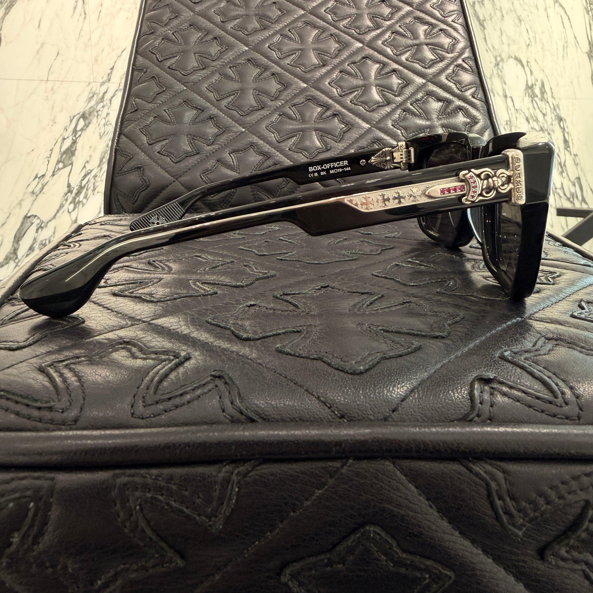 CHROME HEARTS BOX-OFFICER Sunglasses Ruby Dagger Size 56□19-144 クロムハーツ ボックスオフィサー サングラス ルビーダガー サイズ56□19-144