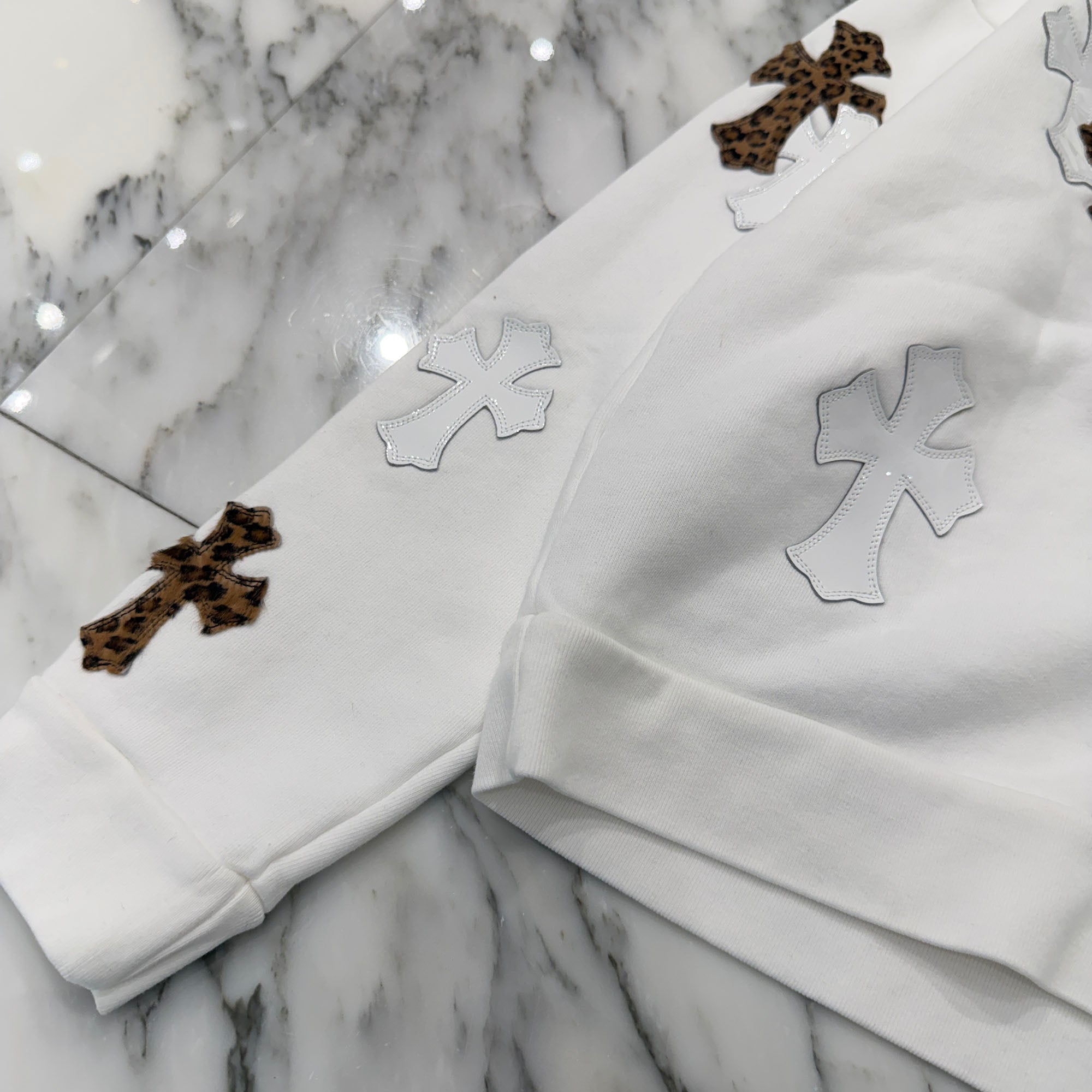 CHROME HEARTS Y NOT Multi Leather Cross Patch Sweatshirt Size XS クロムハーツ ワイノット マルチレザークロスパッチ スウェットシャツ サイズXS