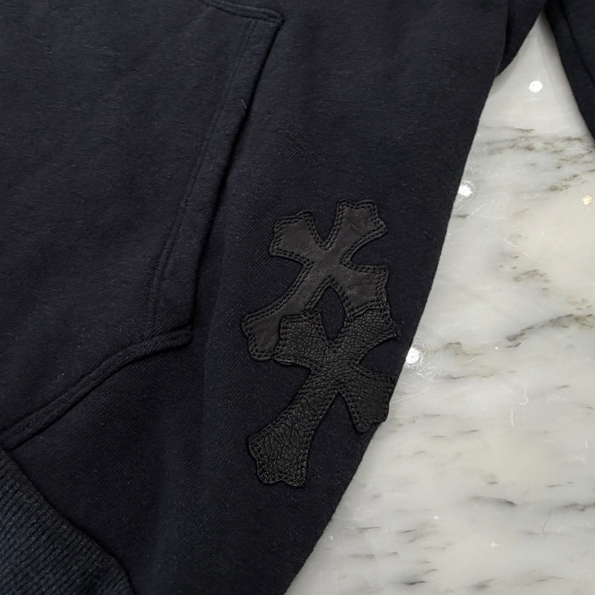 CHROME HEARTS Y NOT Cross Leather Patch Pullover Hoodie Size XL クロムハーツ ワイノット レザーパッチ プルオーバーフーディー サイズXL