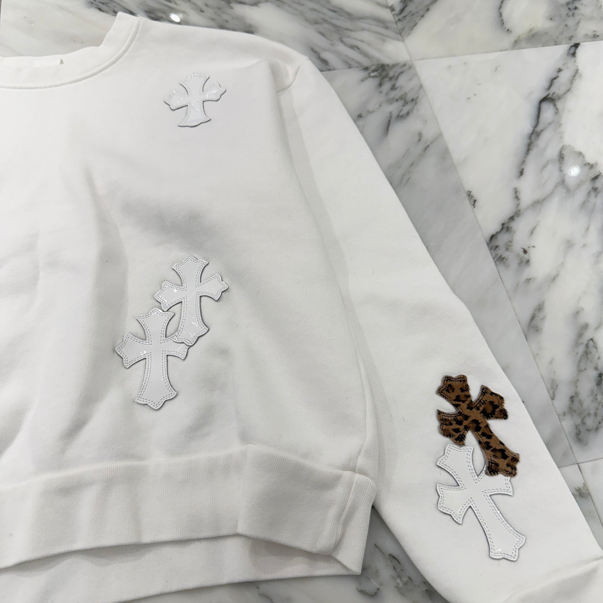 CHROME HEARTS Y NOT Multi Leather Cross Patch Sweatshirt Size XS クロムハーツ ワイノット マルチレザークロスパッチ スウェットシャツ サイズXS