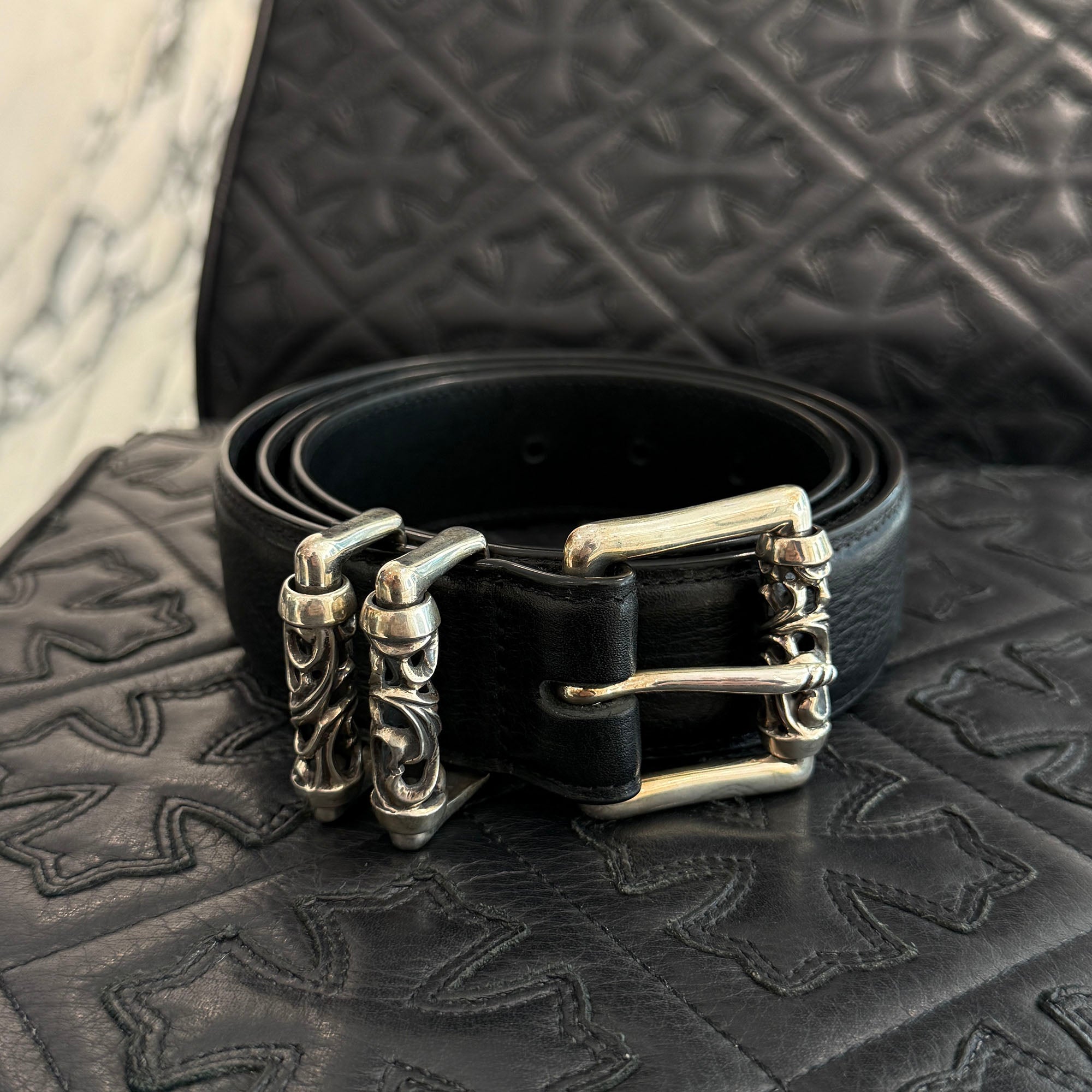 CHROME HEARTS 3PC Roller Leather Belt Size 38 inch クロムハーツ 3PC ローラー レザーベルト サイズ38インチ