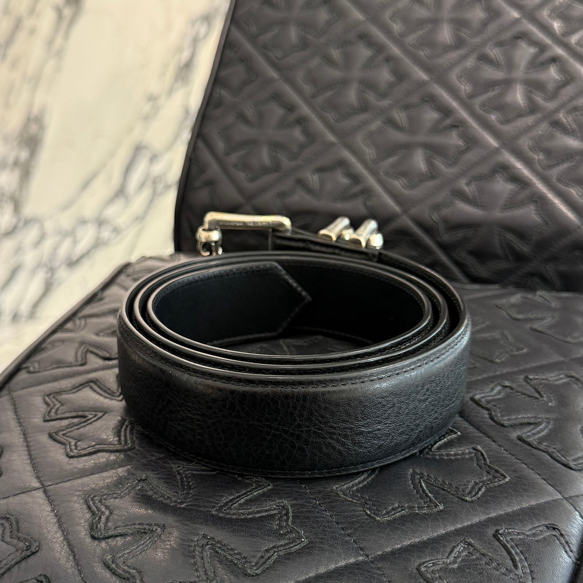 クロムハーツ（原本無）ケルティックローラーレザーベルト38インチ CHROME HEARTS 3PC Roller Leather Belt Size 38 inch クロムハーツ