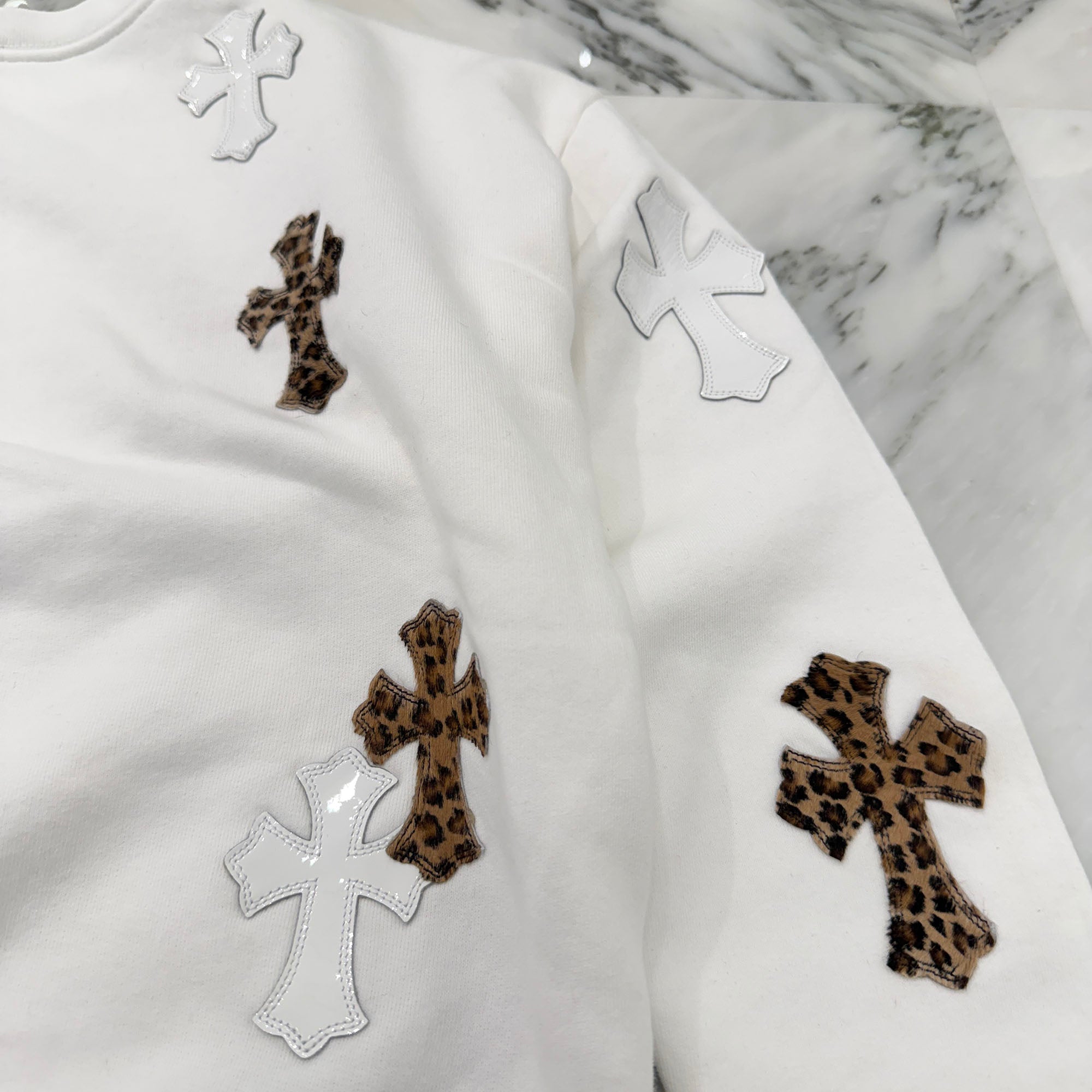 CHROME HEARTS Y NOT Multi Leather Cross Patch Sweatshirt Size XS クロムハーツ ワイノット マルチレザークロスパッチ スウェットシャツ サイズXS
