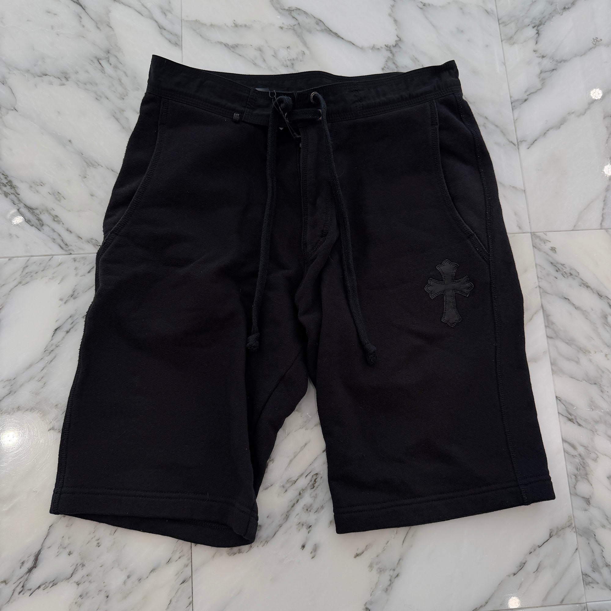 CHROME HEARTS 1 Cross Leather Patch Sweat Shorts Size S クロムハーツ 1クロス レザーパッチ スウェット ショーツ サイズS