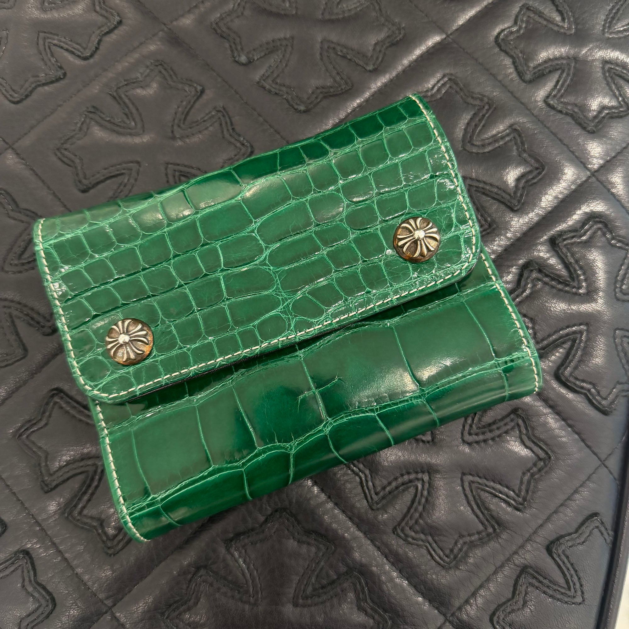 CHROME HEARTS Alligator Leather Wave Mini Cross Ball Wallet クロム